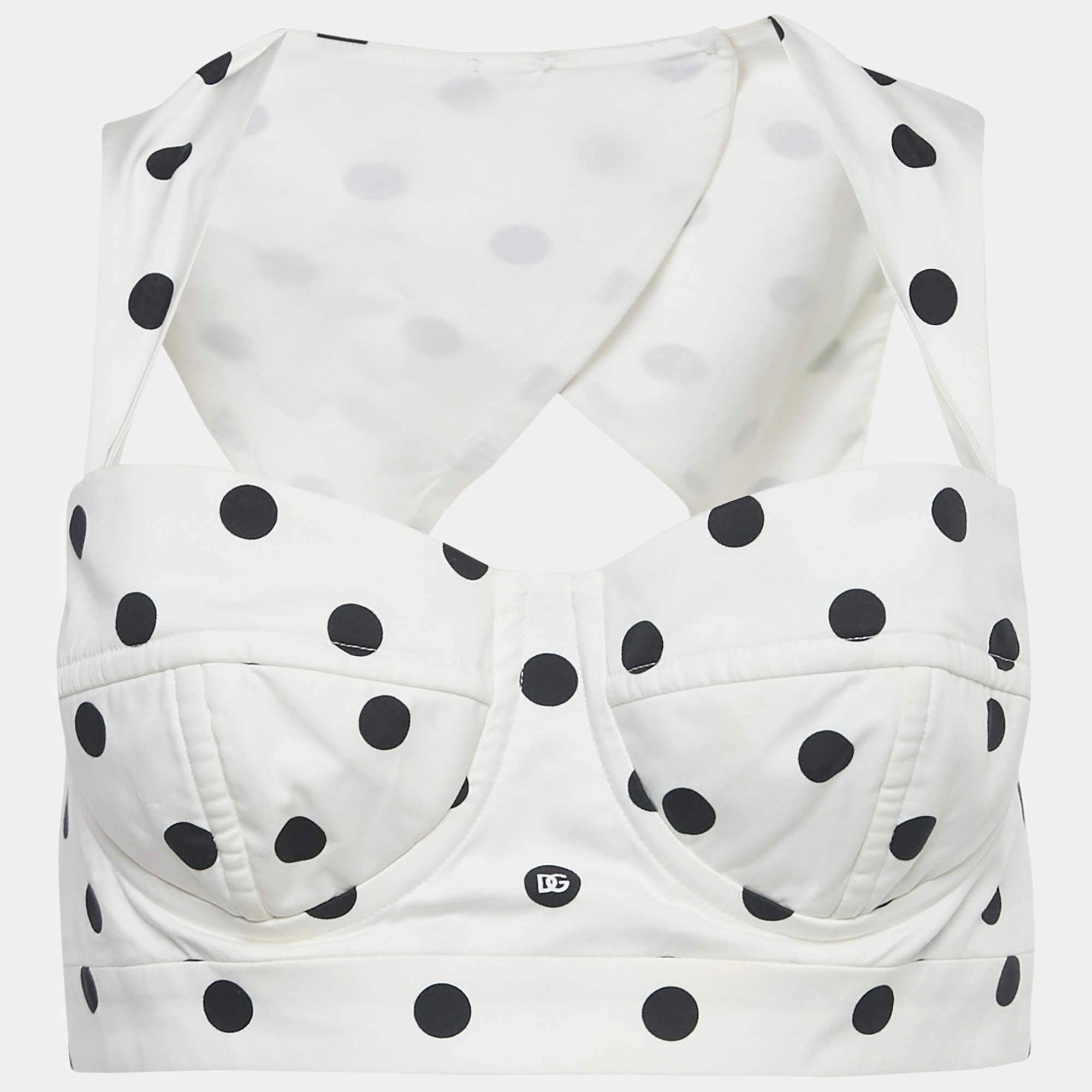 Pre Owned Dolce & Gabbana White Polka Dots Print Cotton Crop Top M