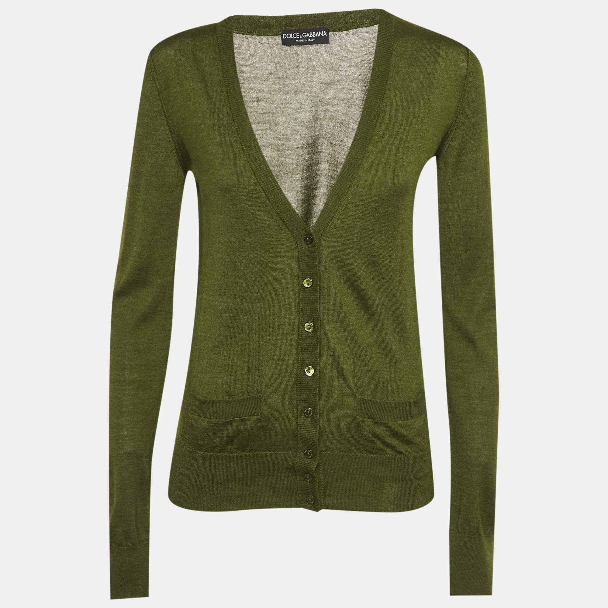 Pre Owned Dolce & Gabbana Olive Green Wool Blend Cardigan M