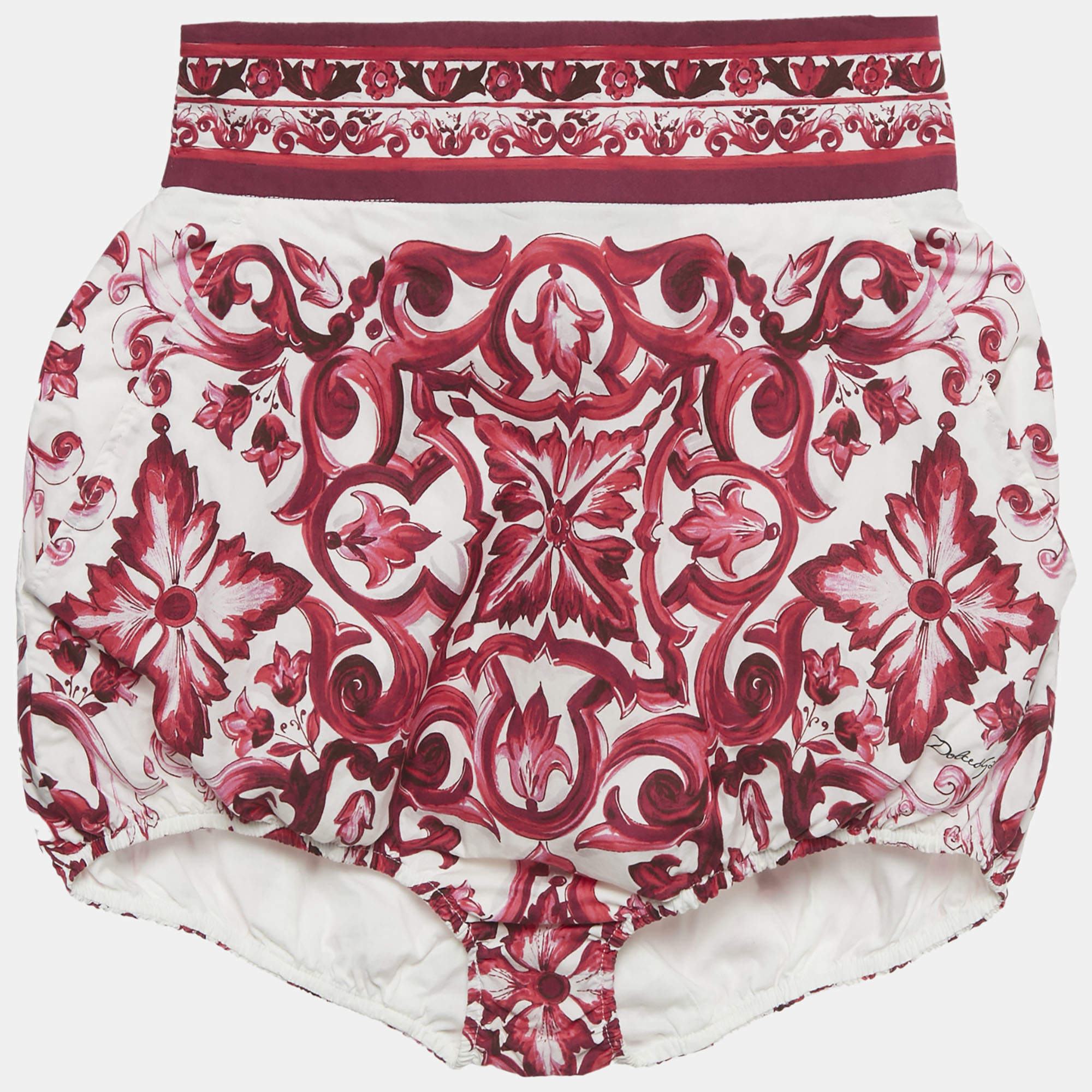 Pre Owned Dolce & Gabbana Pink Majolica Print Poplin Balloon Shorts S