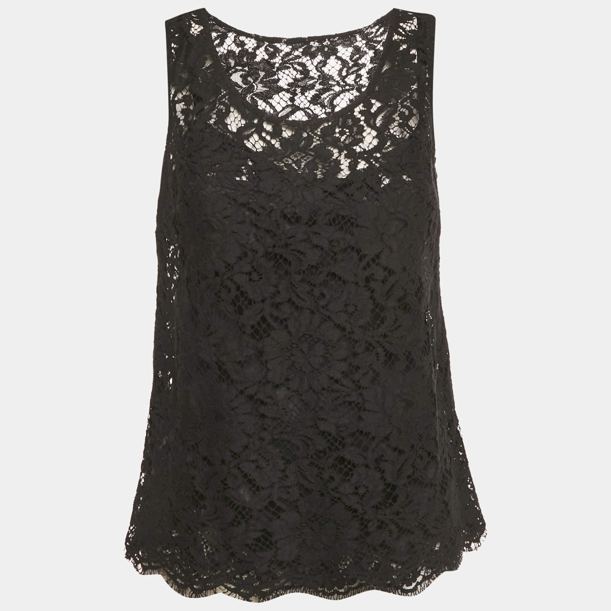 Pre Owned Dolce & Gabbana Black Lace Sleeveless Top S