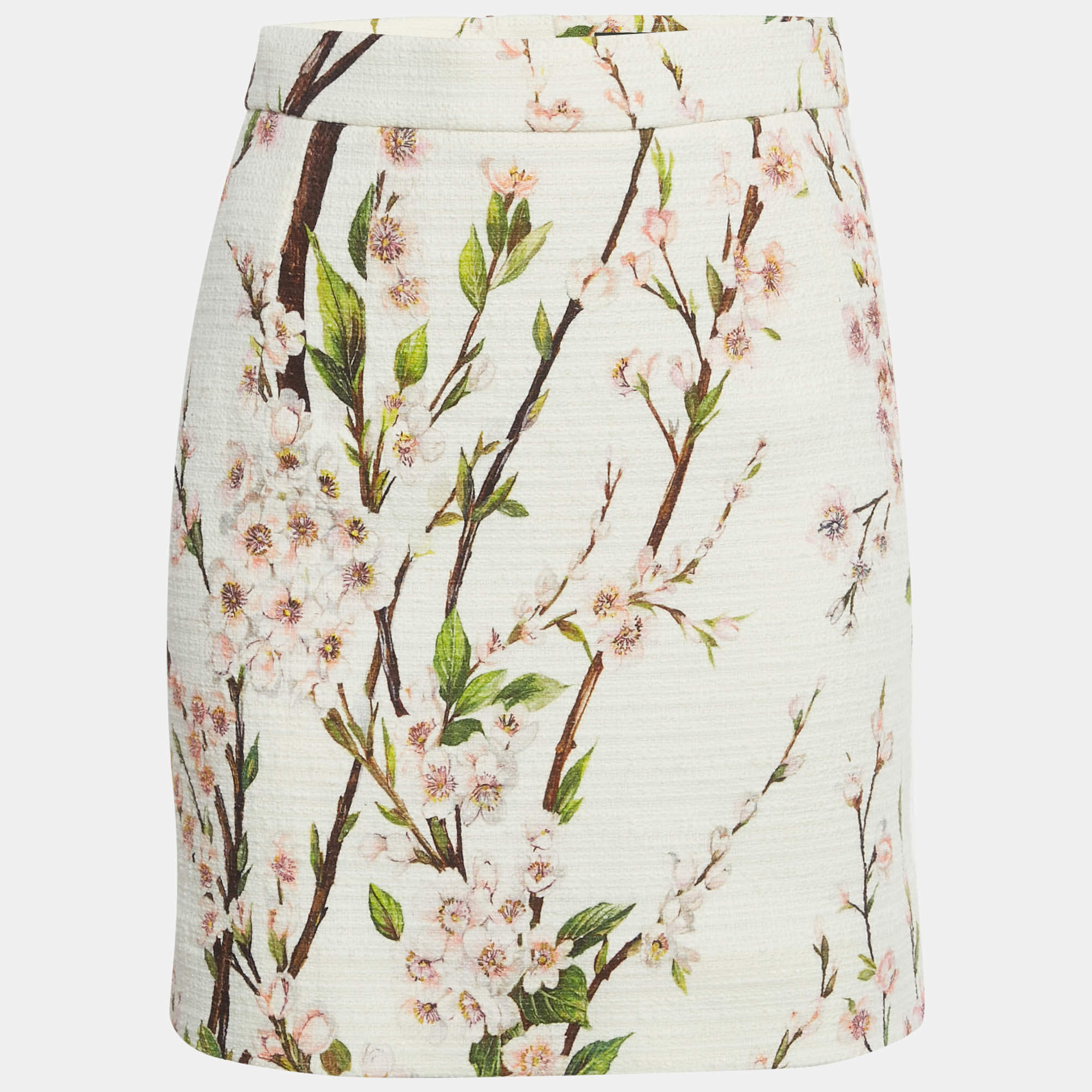 Pre Owned Dolce & Gabbana White Floral Print Tweed Mini Skirt M