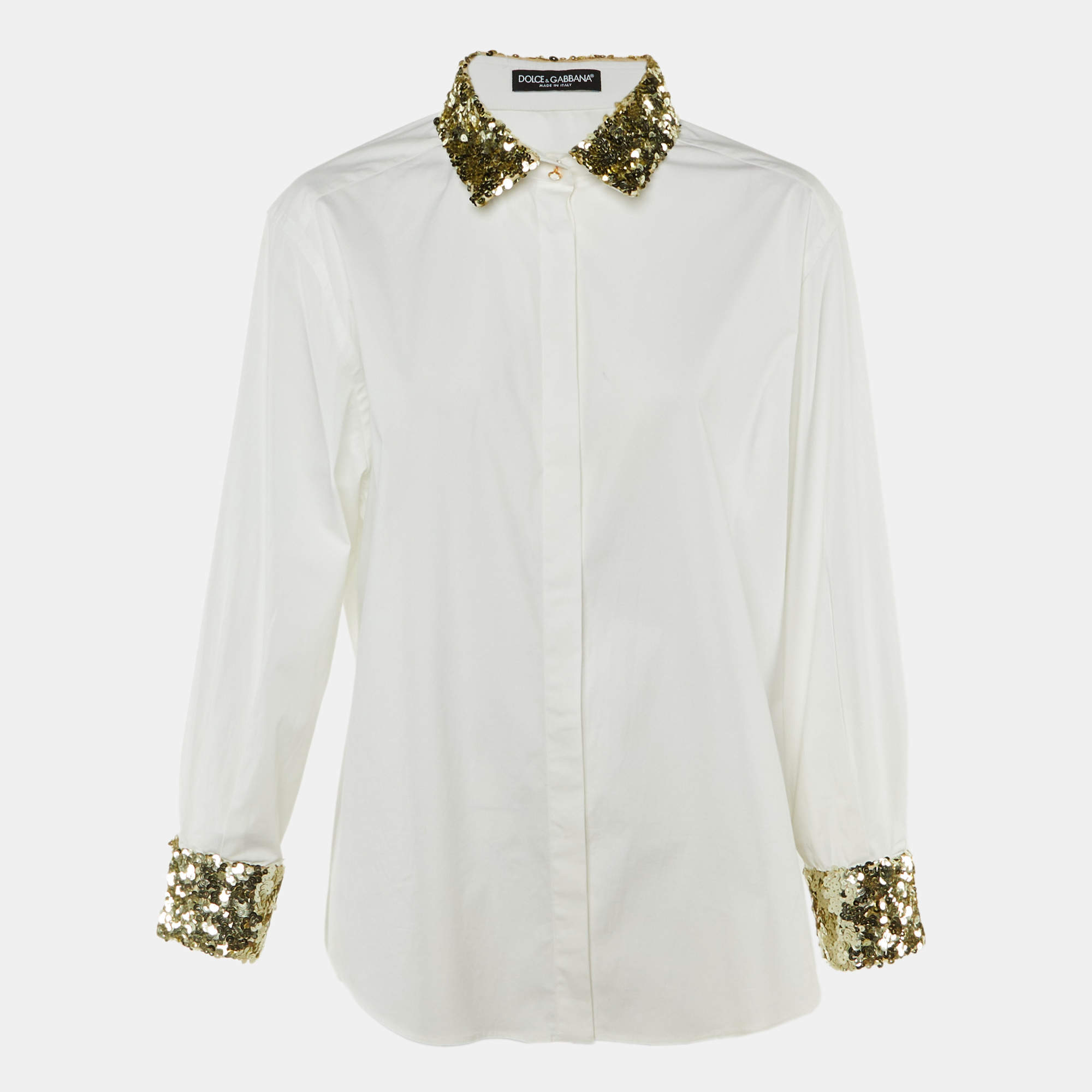 Pre Owned Dolce & Gabbana White Cotton Sequined Shirt XL 