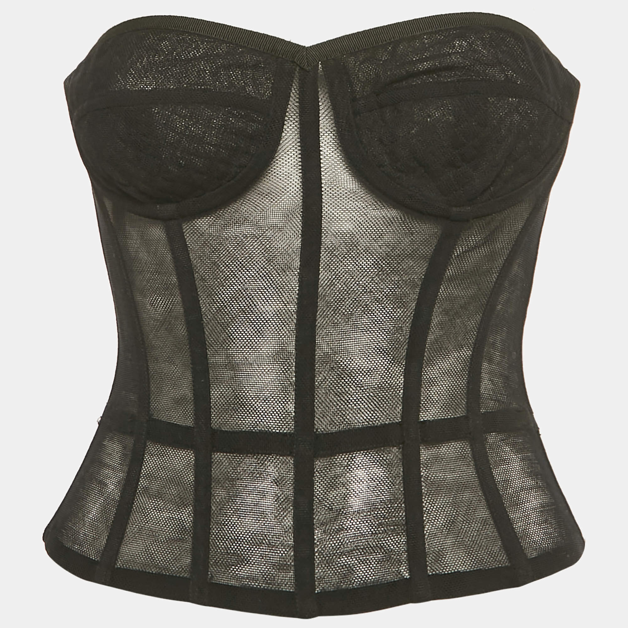 مملوكة مسبقًا Dolce & Gabbana Black Stretch Mesh Sheer Corset Top S