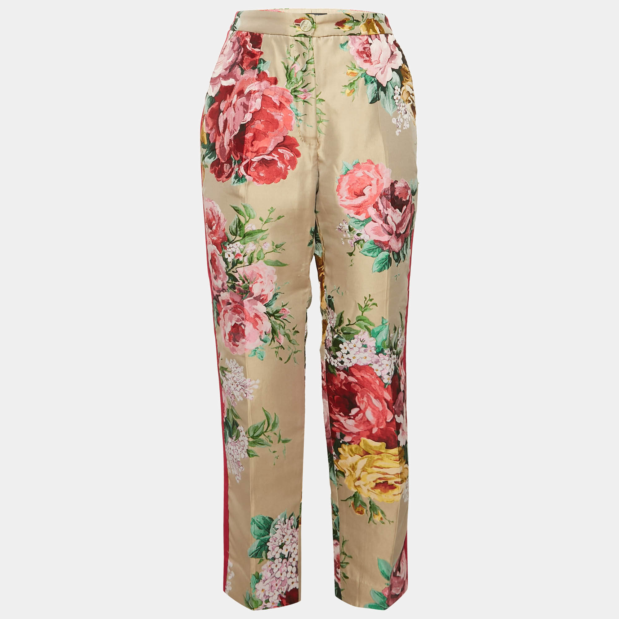 Pre Owned Dolce & Gabbana Beige Floral Jacquard Tailored Pants M