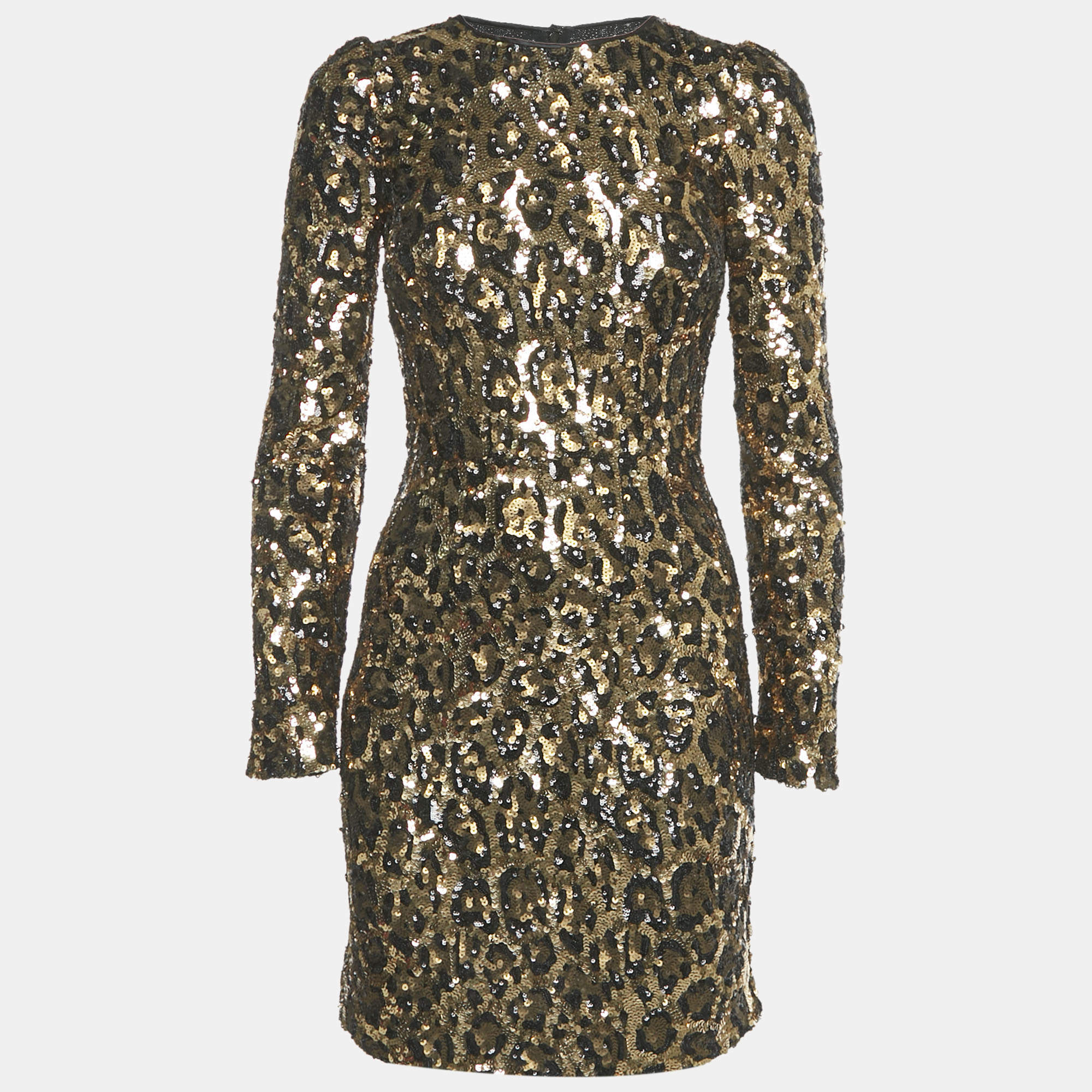 Pre Owned Dolce & Gabbana Gold/Black Sequin Mini Dress S