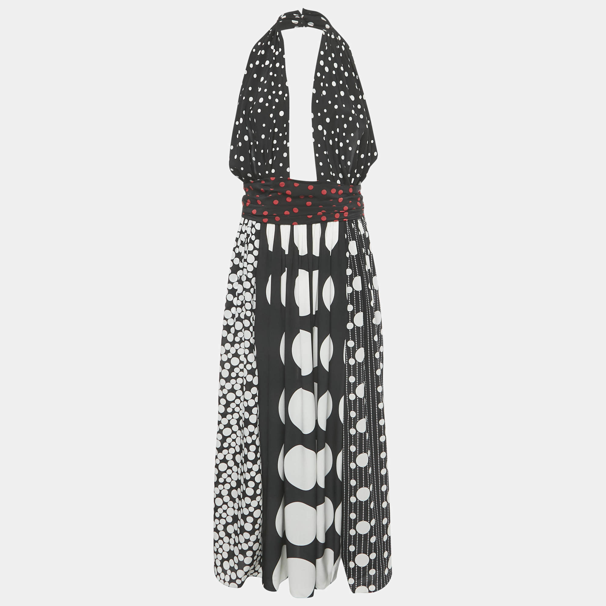 Pre Owned Dolce & Gabbana Black/White Polka Dot Print Silk Halter Neck Maxi Dress M