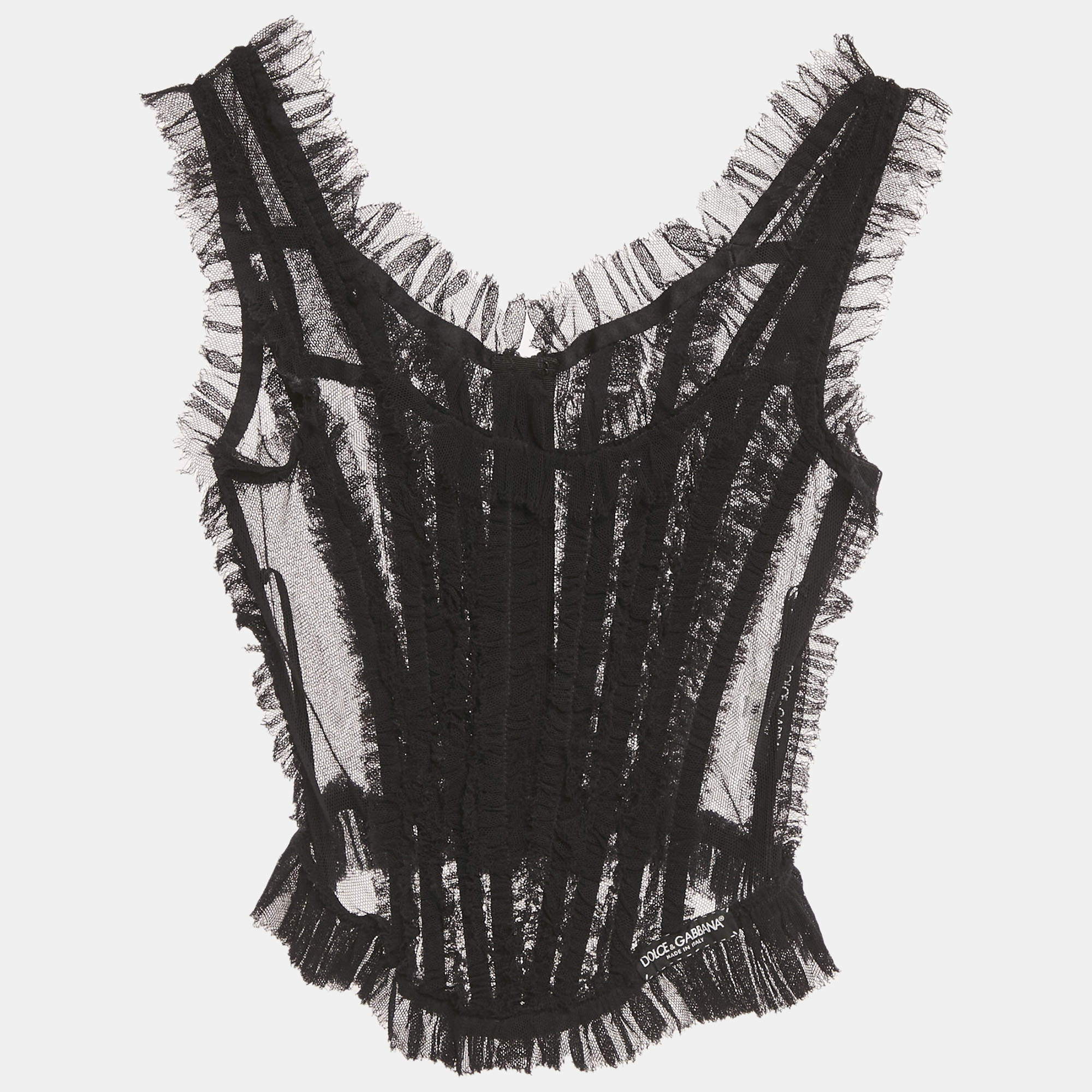 Pre Owned Dolce and Gabbana Black Mesh Sheer Corset Top XS
