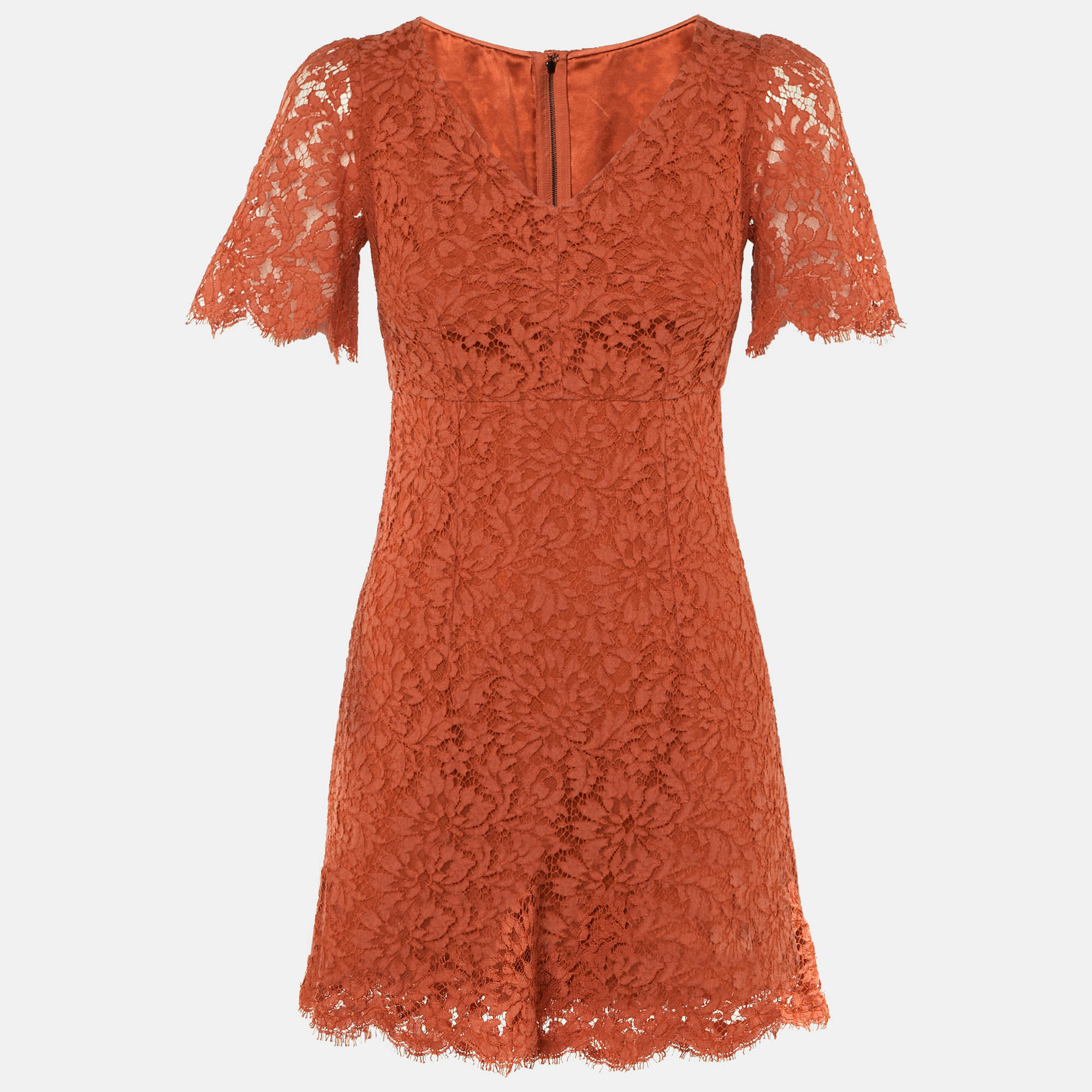 Pre Owned Dolce & Gabbana Burnt Orange Lace Mini Dress S