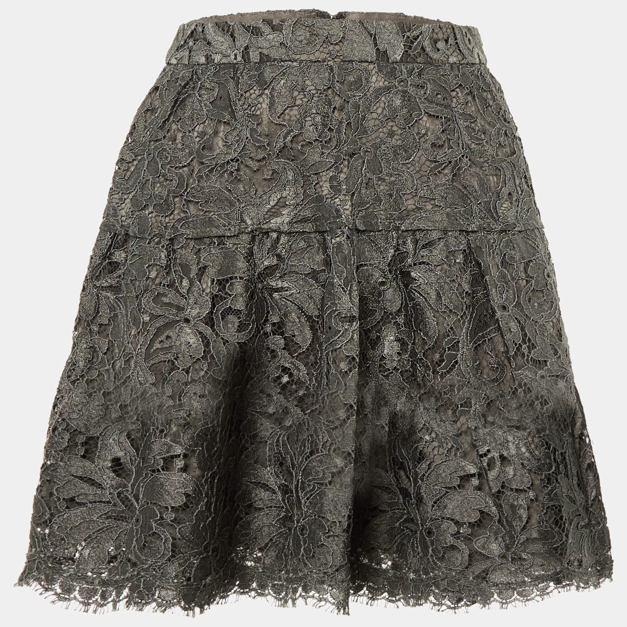 Pre Owned Dolce & Gabbana Grey Lace Mini Skirt XS