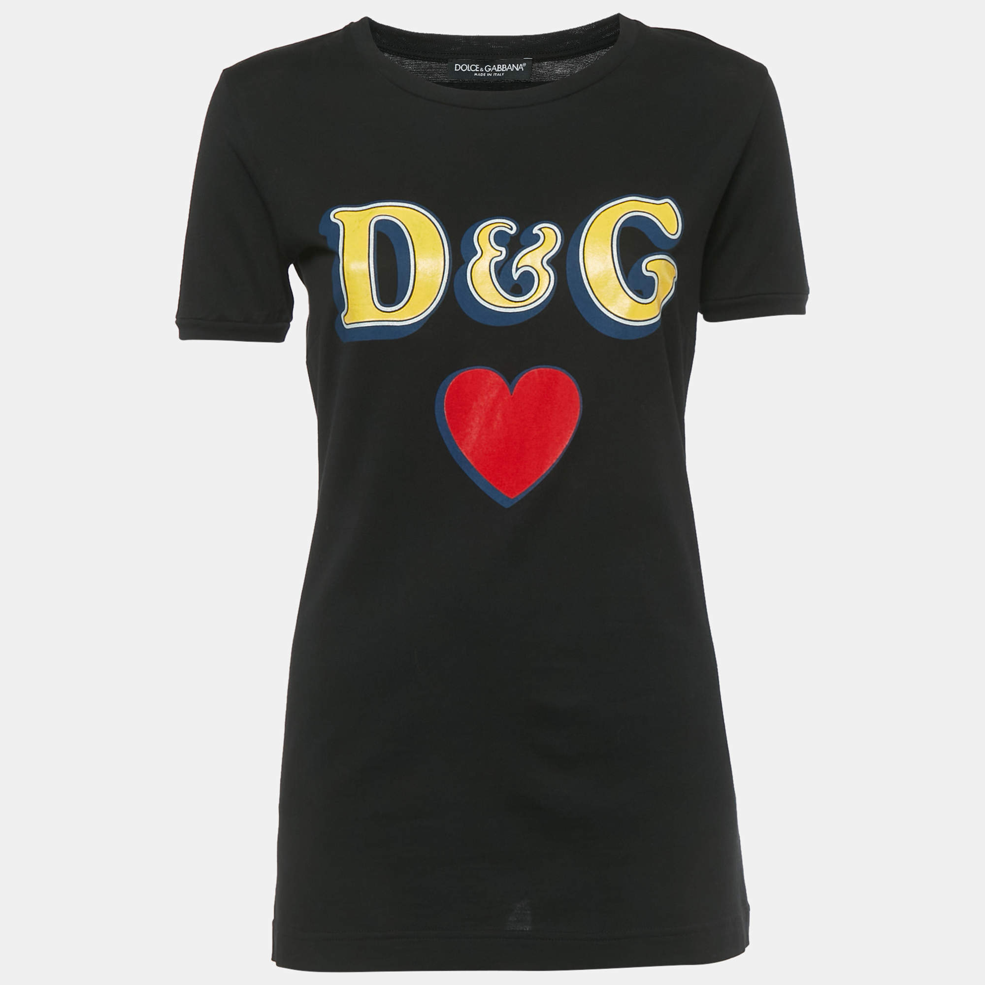 Pre Owned Dolce & Gabbana Black D& G Heart Print Cotton T-Shirt S