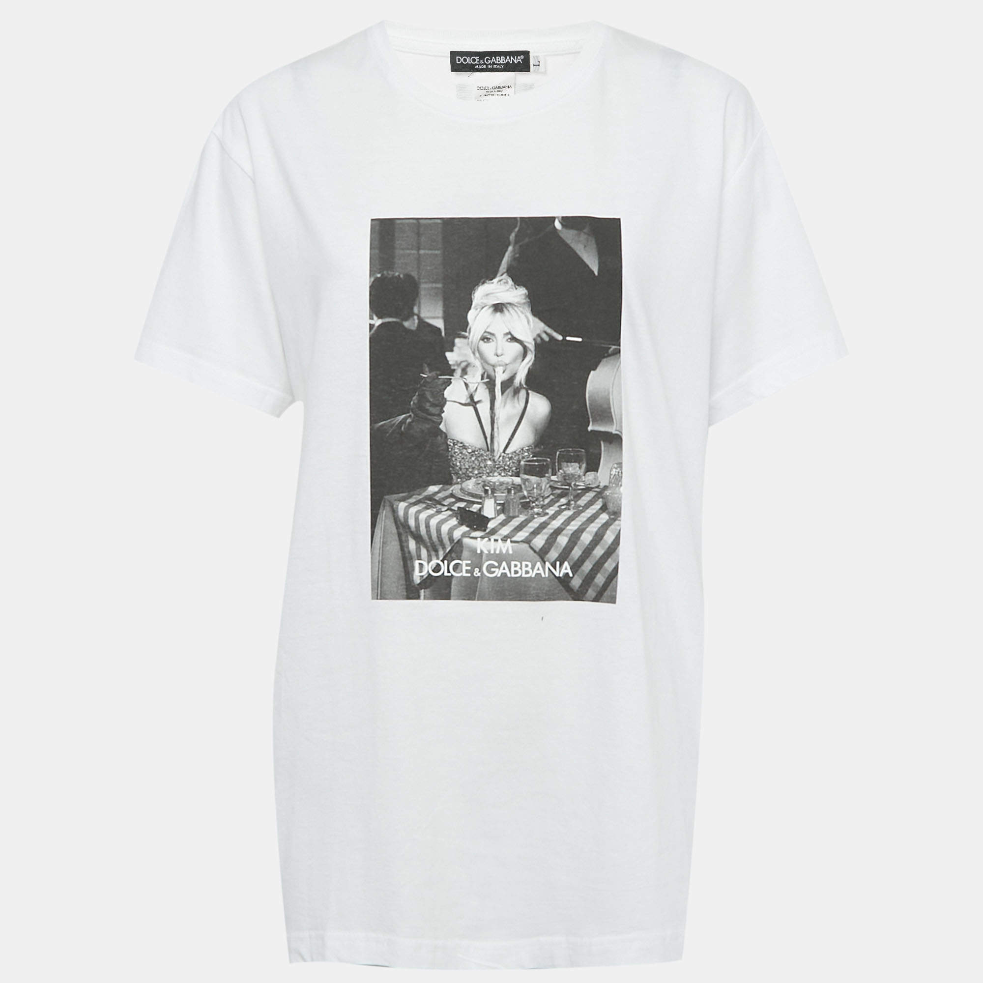 Pre Owned Dolce & Gabbana x Kim White Printed Jersey T-Shirt L