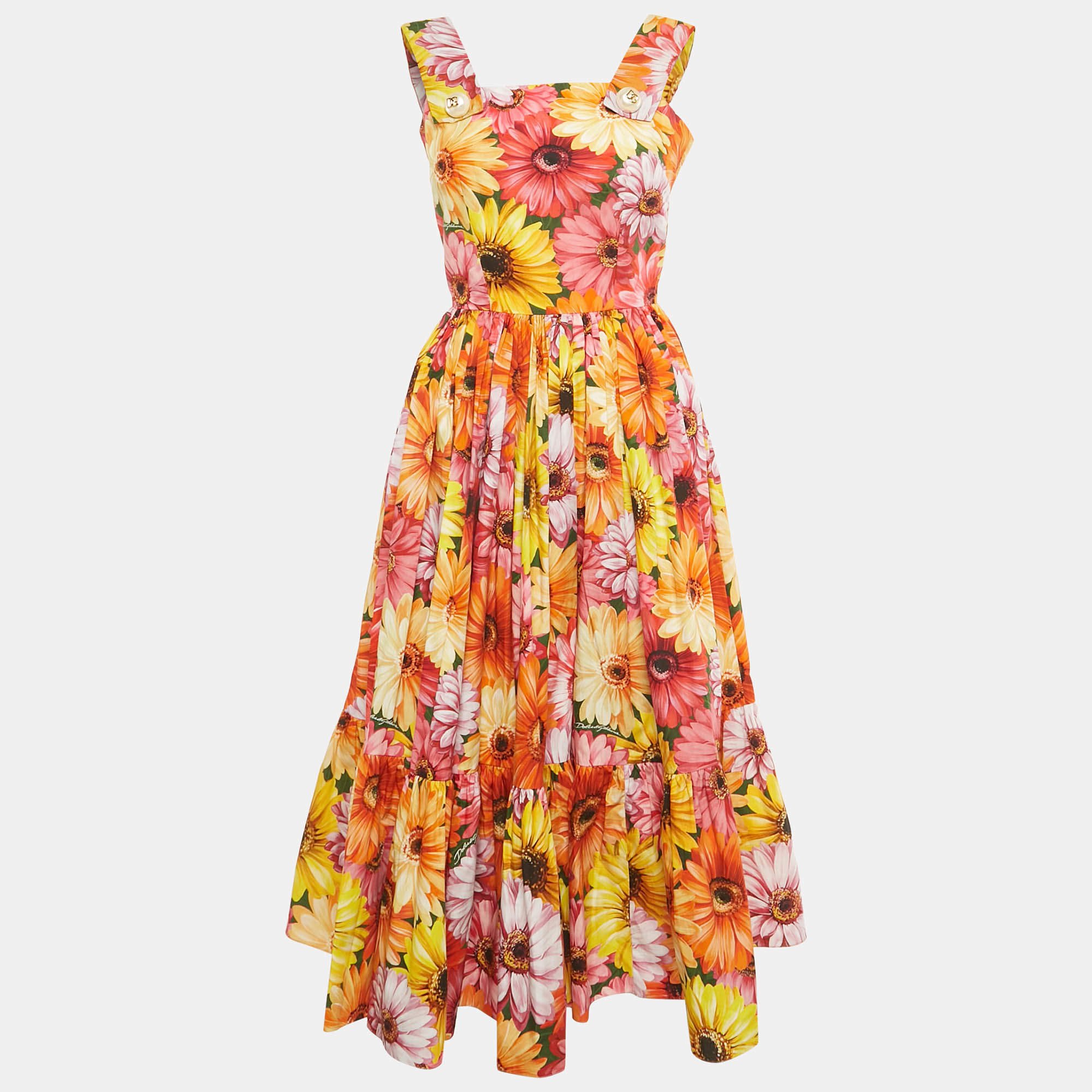 مملوكة مسبقًا Dolce & Gabbana Red Floral Print Poplin Midi Dress XS