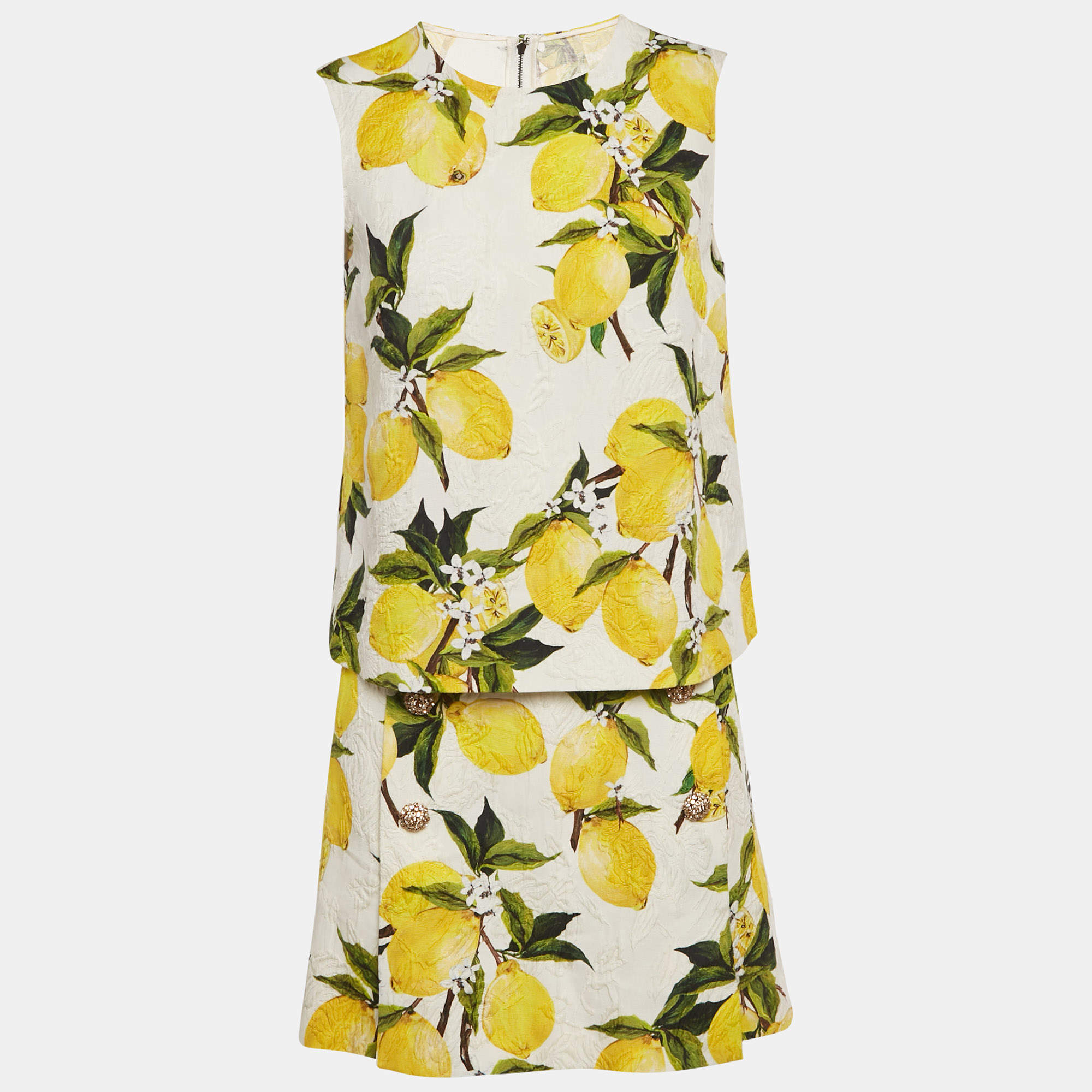 Pre Owned طقم بلوزة وتنورة دولتشي أند غابانا أبيض مزين بطبعات م/ل