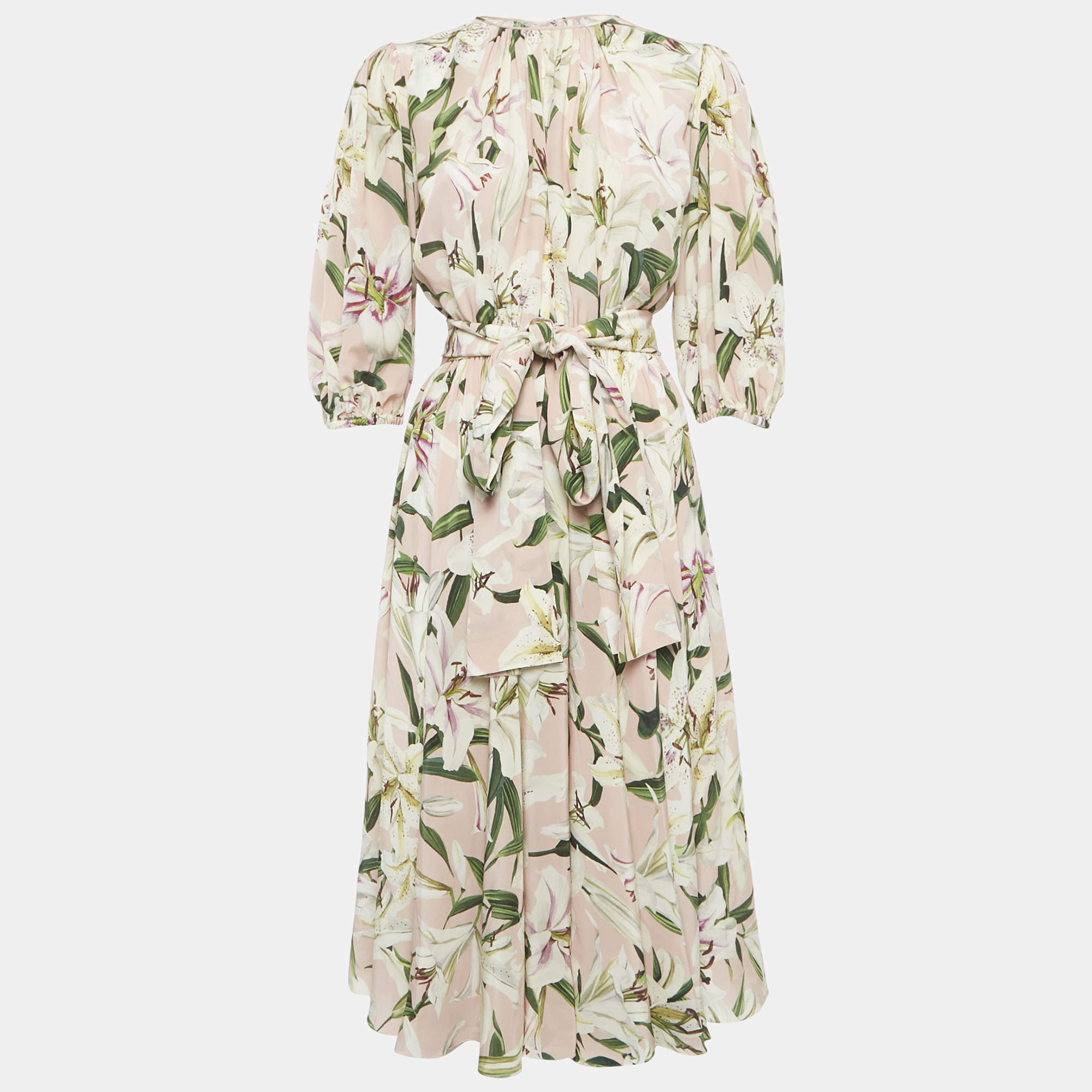 مملوكة مسبقًا Dolce & Gabbana Pink Floral Print Silk Midi Dress XS