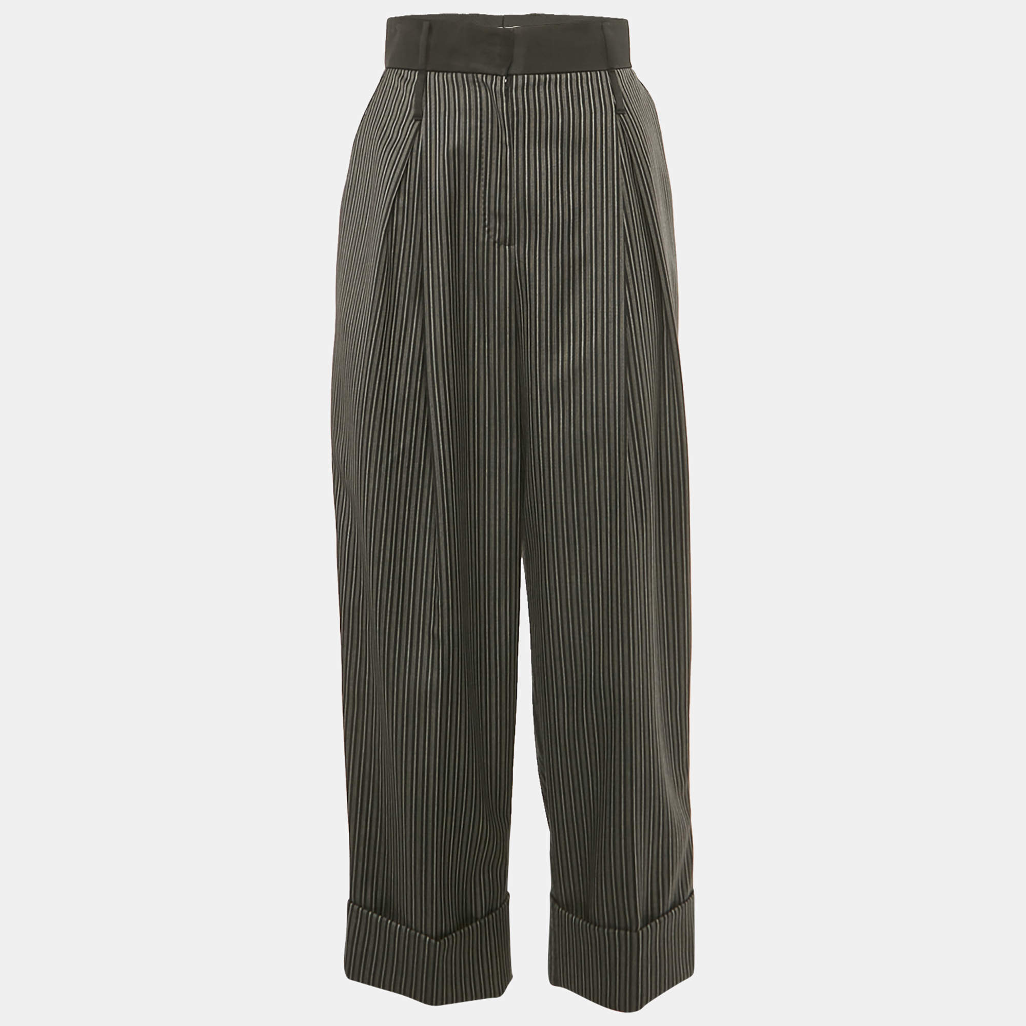 Pre Owned بنطلون دولتشي آند غابانا صوف مخطط رمادي مقاس صغير (سمول)