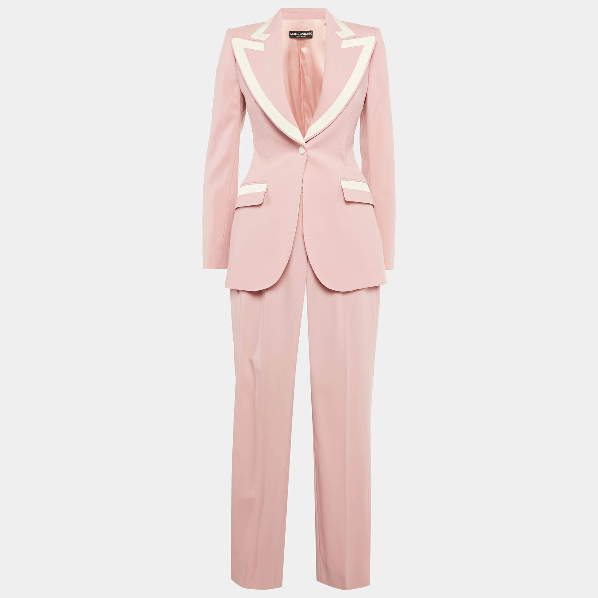 Pre Owned Dolce & Gabbana Pink Wool Pants Suit XS