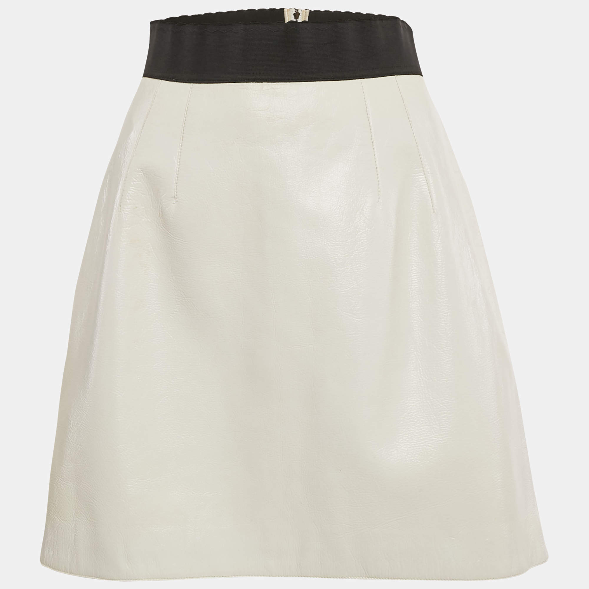 Pre Owned Dolce & Gabbana White Leather Mini Skirt M