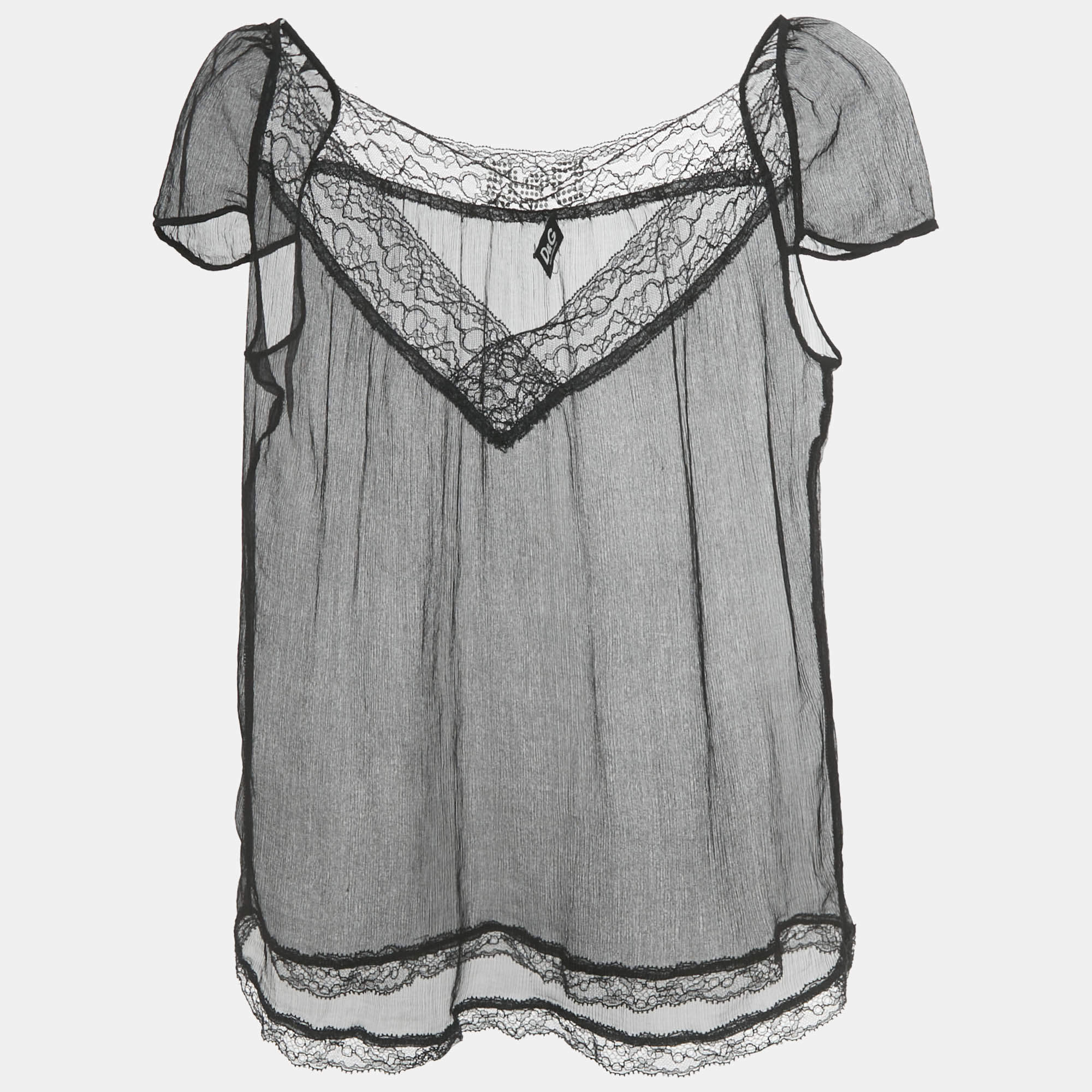 مملوكة مسبقًا توب دي أند جي دانتيل حرير شيفون أسود شفاف صغير