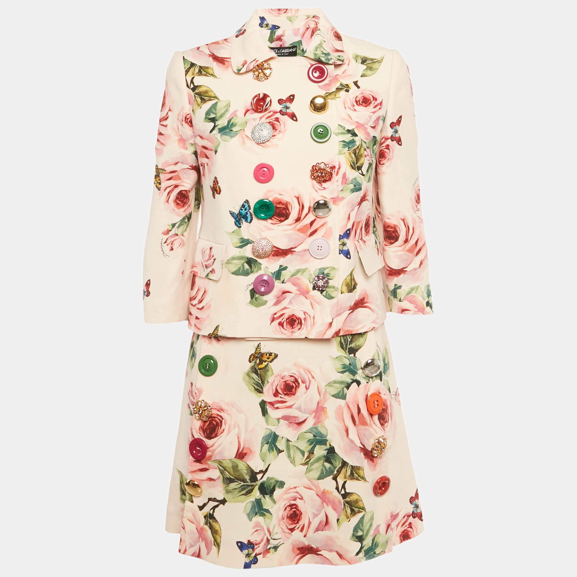 مملوكة مسبقًا Dolce & Gabbana Pink Printed Wool Blend Jacket & Skirt Set S