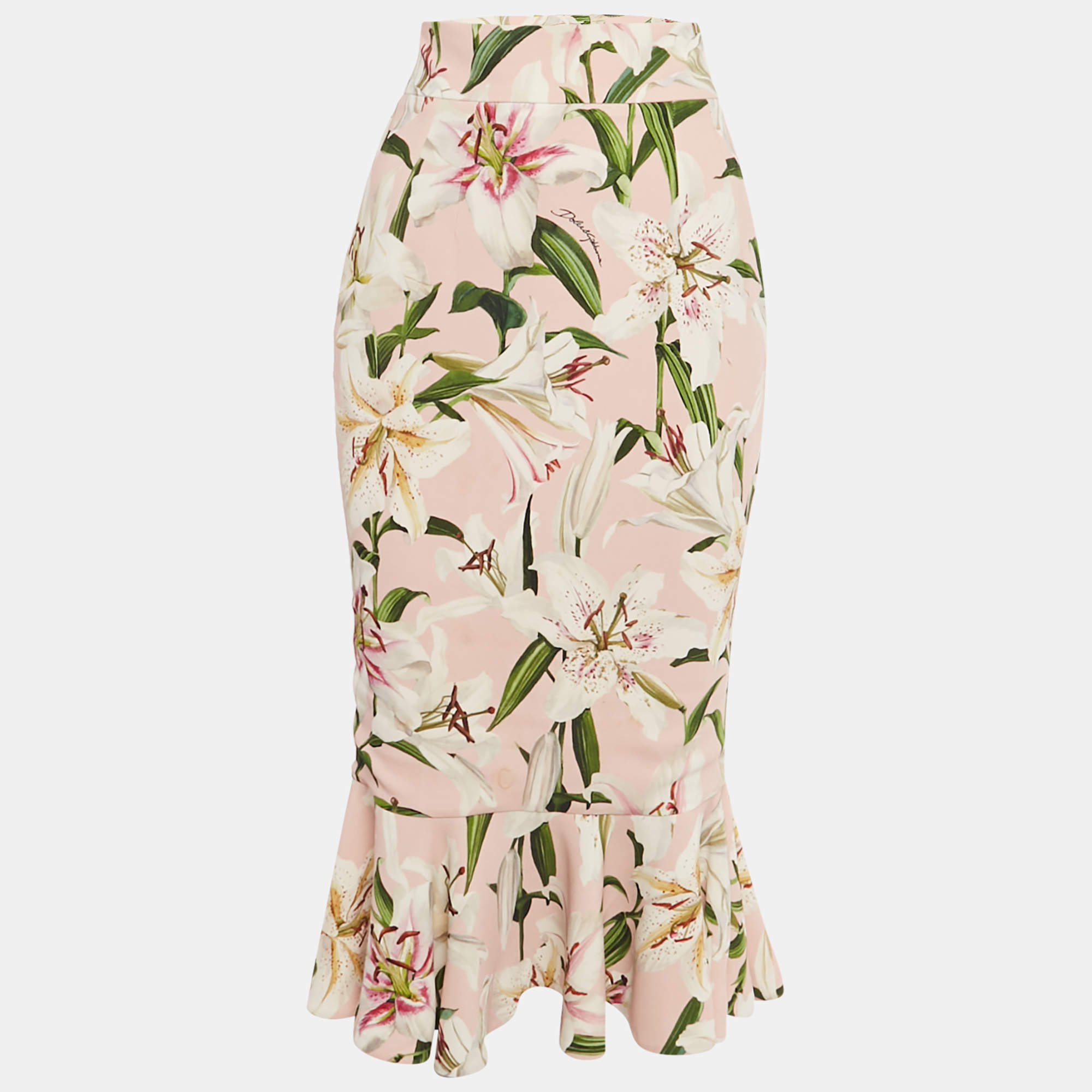 مملوكة مسبقًا Dolce & Gabbana Pink Floral Print Crepe Flounced Skirt S
