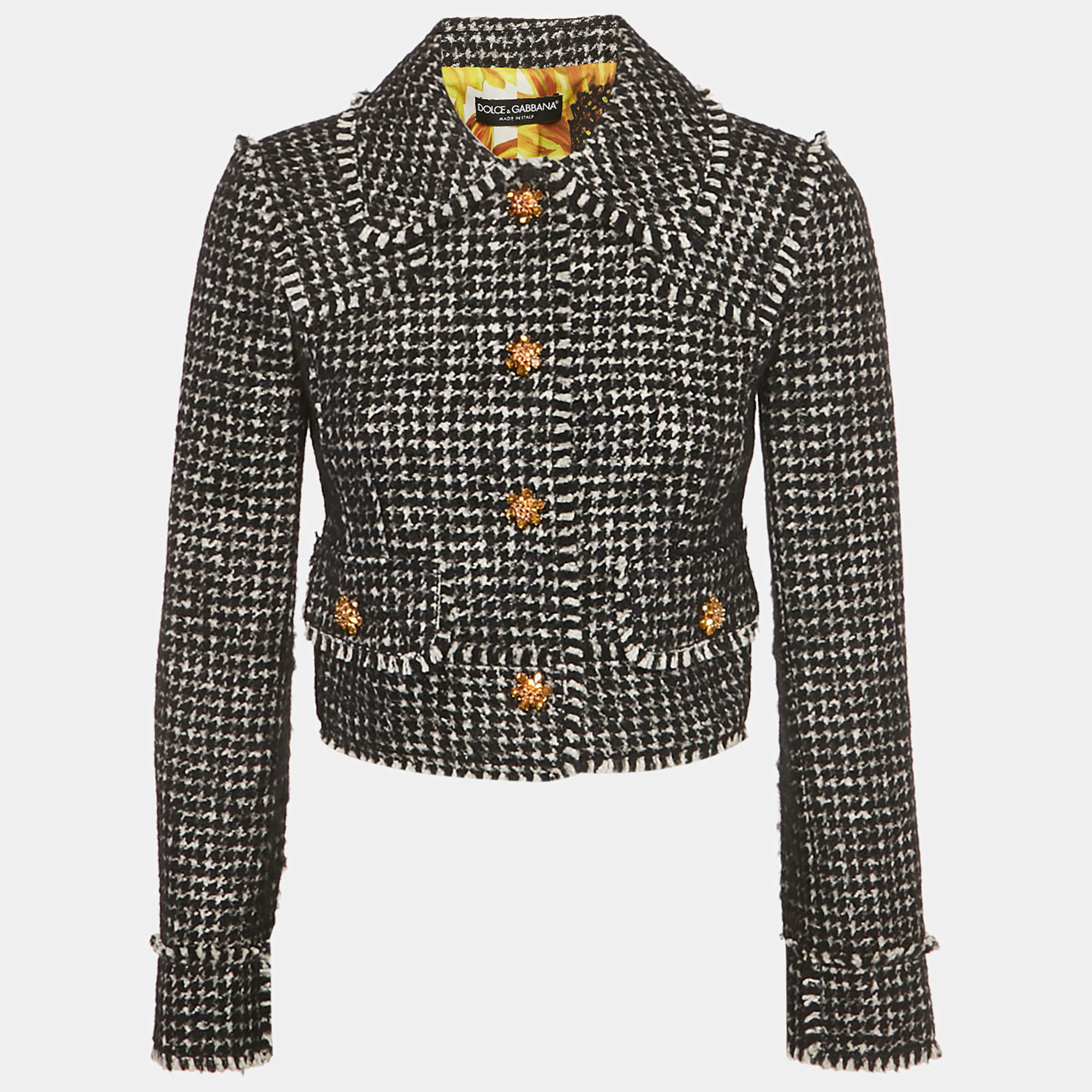 مملوكة مسبقًا Dolce & Gabbana Black/White Tweed Bejeweled Blazer S