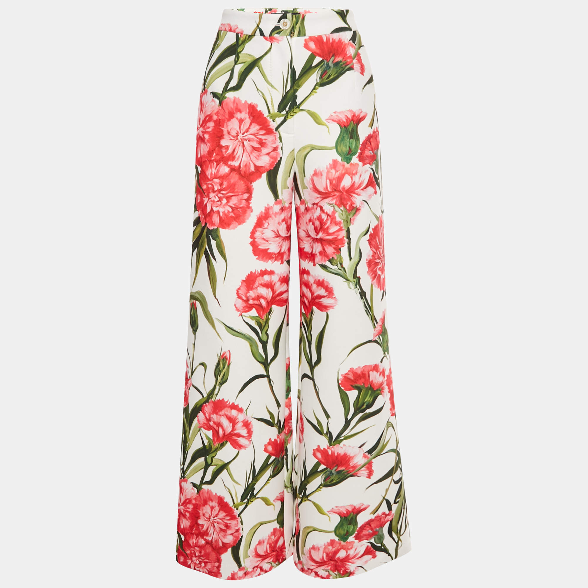 مملوكة مسبقًا Dolce & Gabbana White/Pink Floral Print Jersey Flared Trousers M