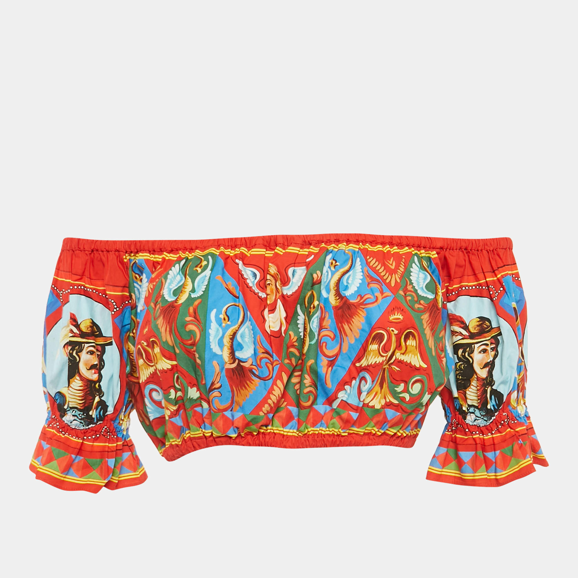 مملوكة مسبقًا Dolce & Gabbana Red/Blue Carretto Print Crop Top S
