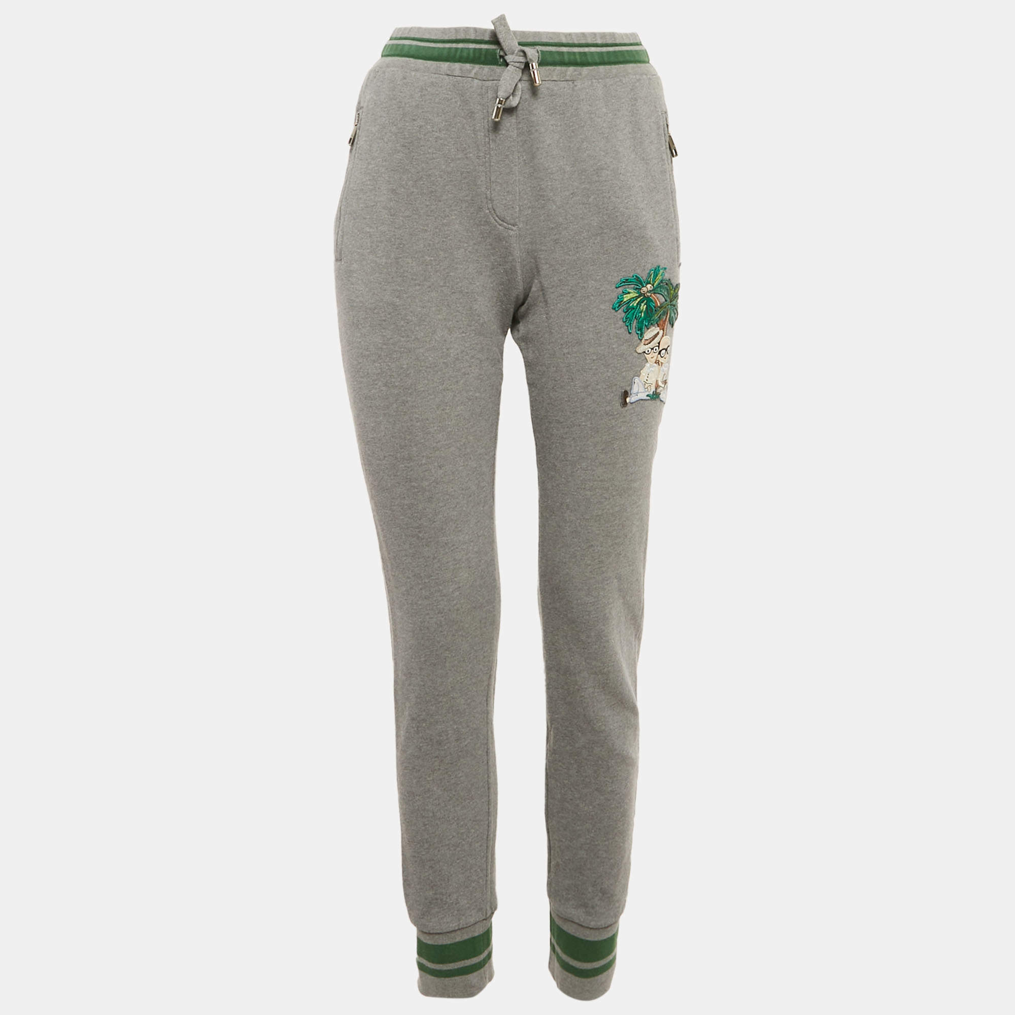 مملوكة مسبقًا Dolce & Gabbana Grey Cotton DGfamily Joggers S