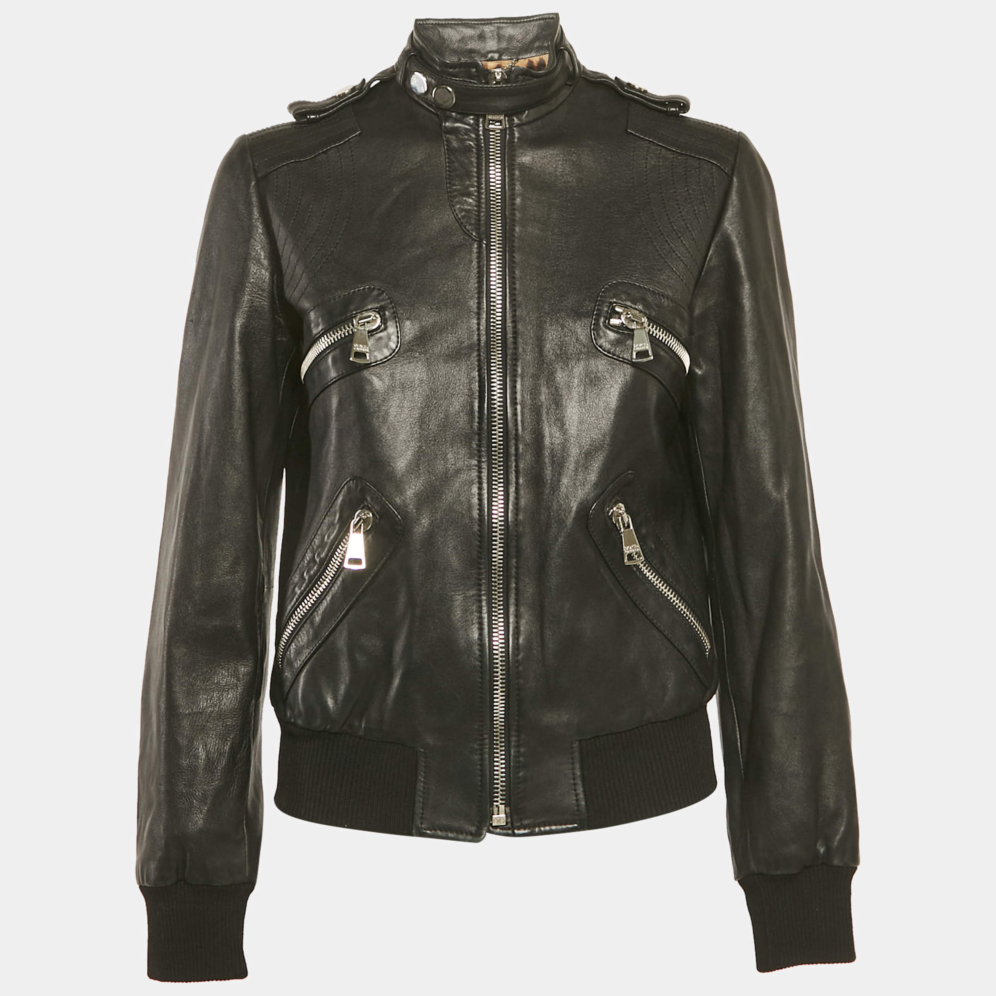 مملوكة مسبقًا Dolce & Gabbana Black Leather Biker Jacket S