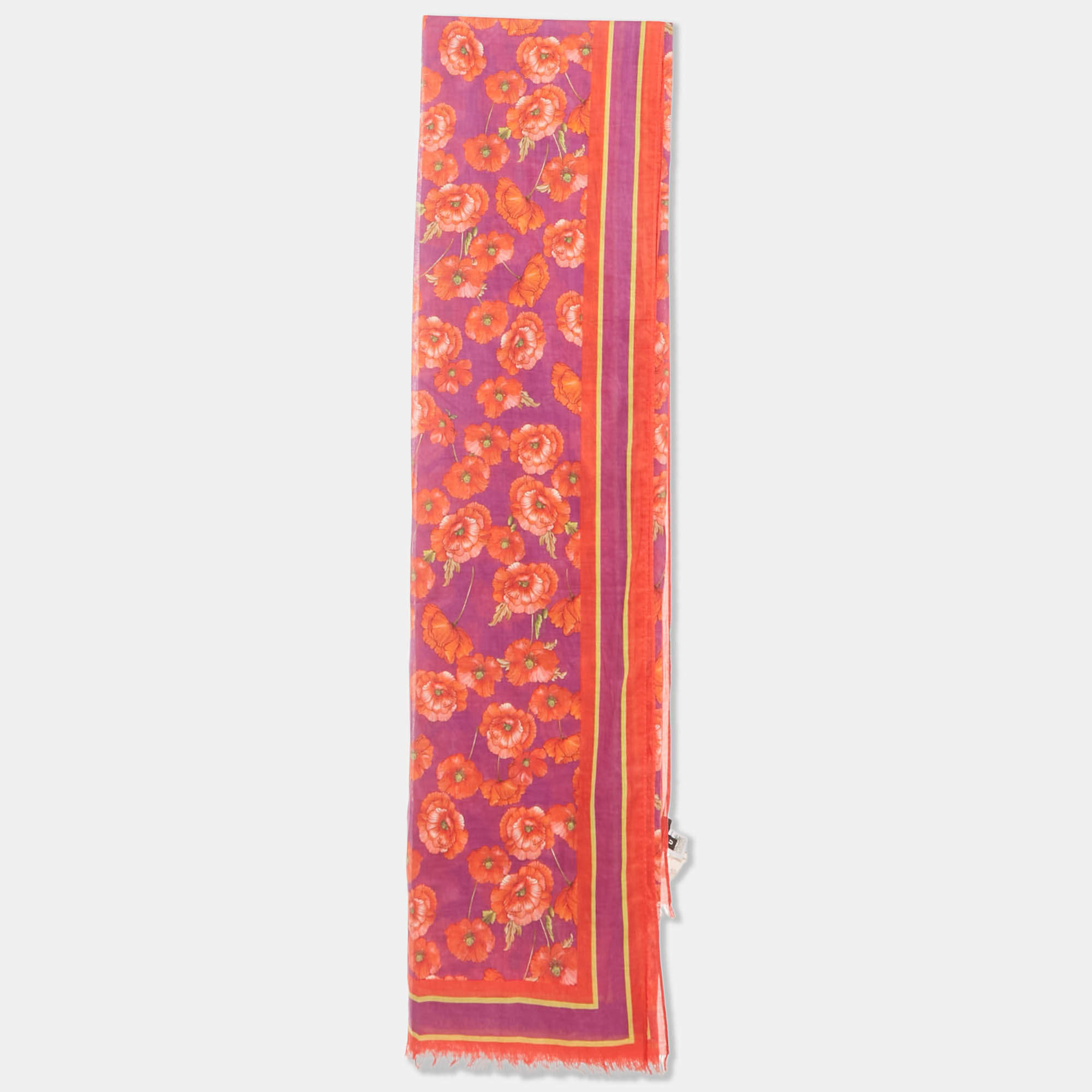 Pre Owned Dolce & Gabbana Beachwear Purple Poppy Print Cotton Pareo Scarf One Size