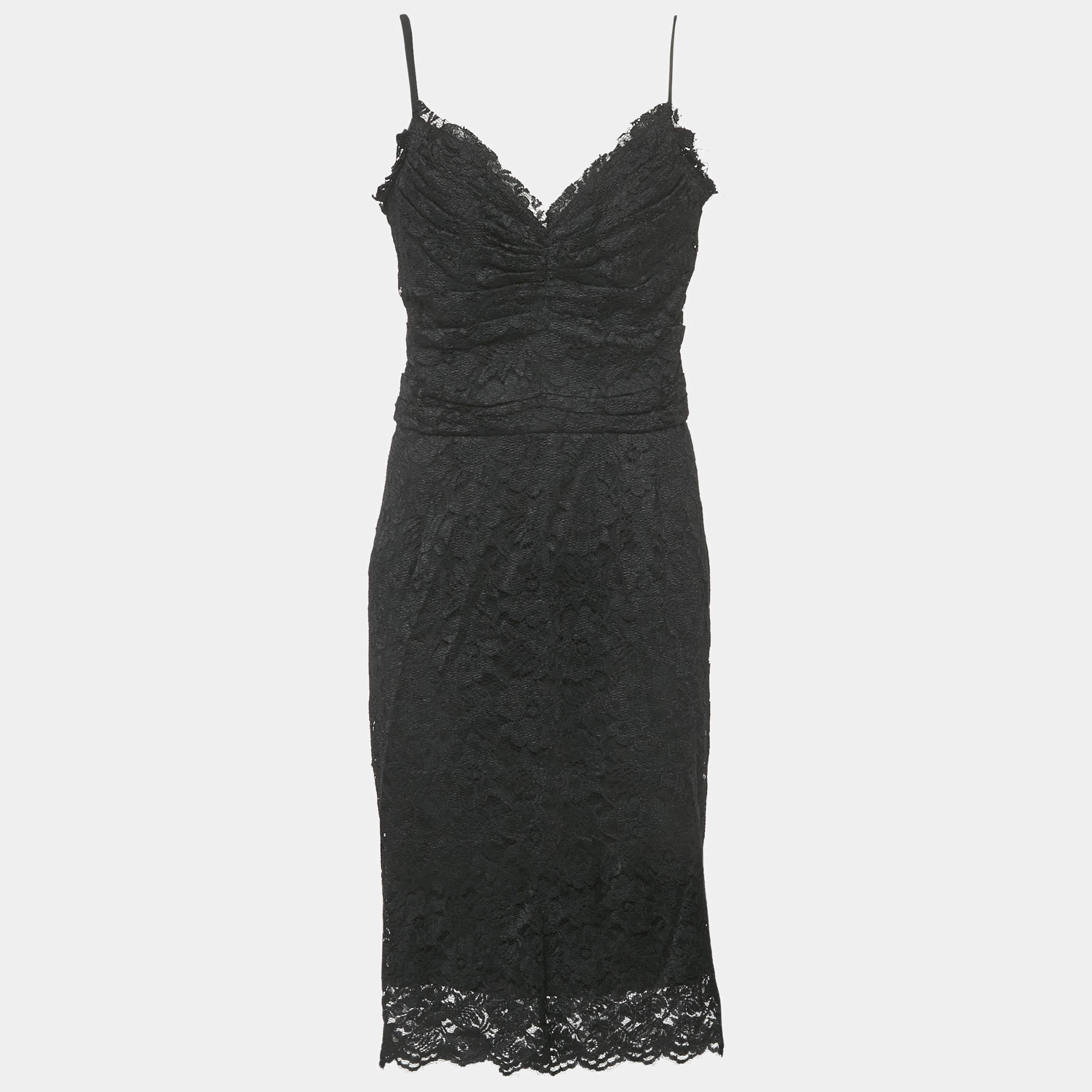 Pre Owned Dolce & Gabbana Black Lace Sleeveless Midi Dress L