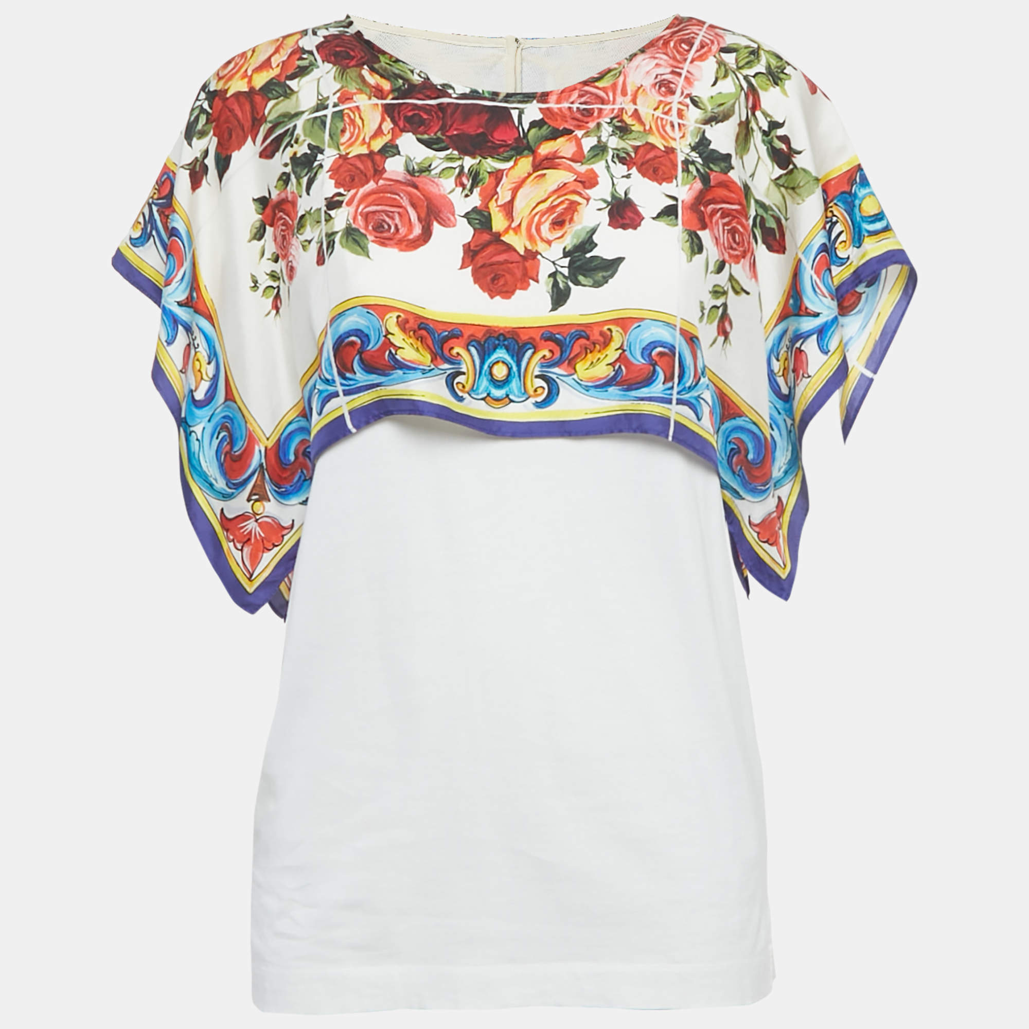 Pre Owned توب دولتشي آند غابانا حرير وكروشيه بطبعة زهور بيضاء مقاس صغير