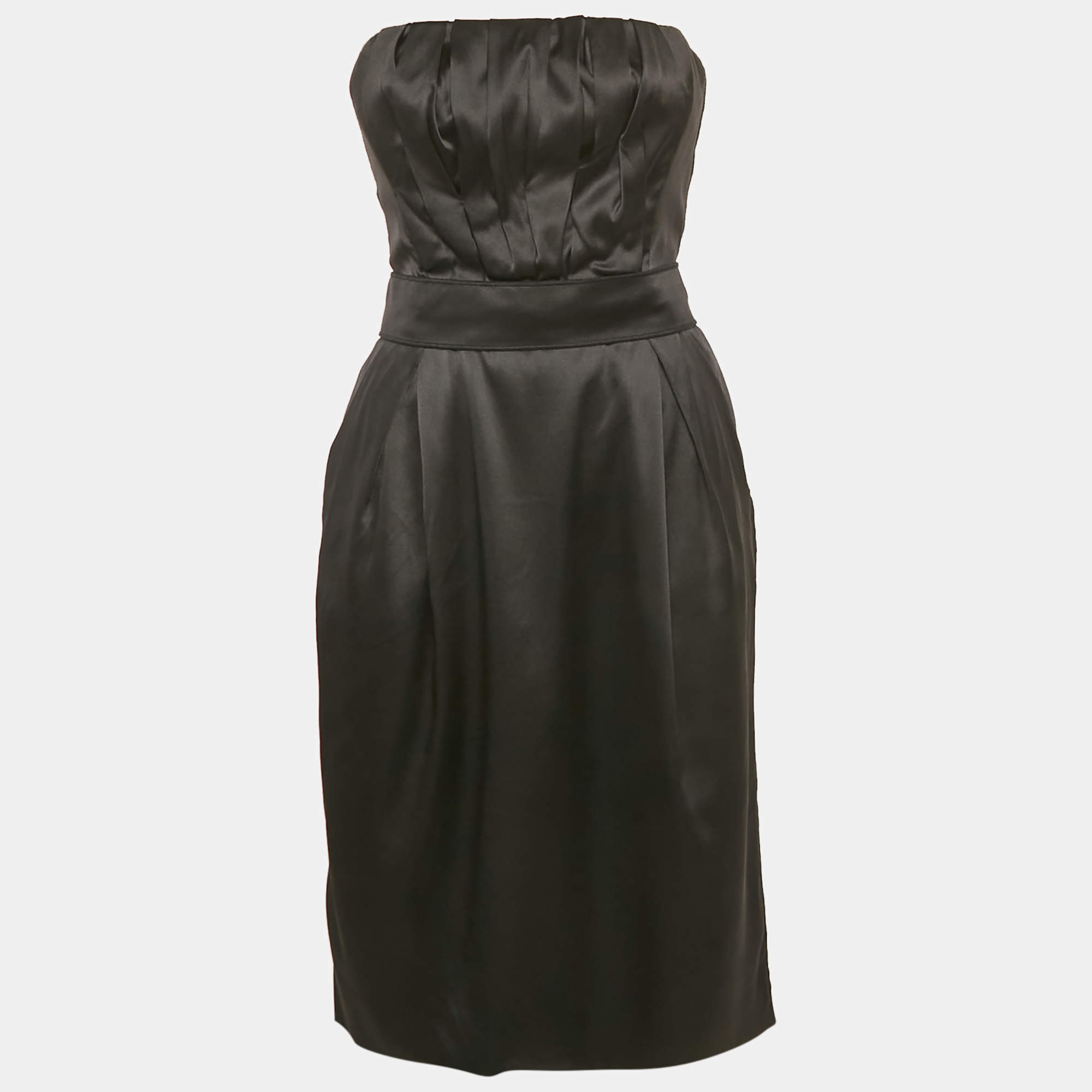 مملوكة مسبقًا Dolce & Gabbana Black Satin Strapless Short Dress S