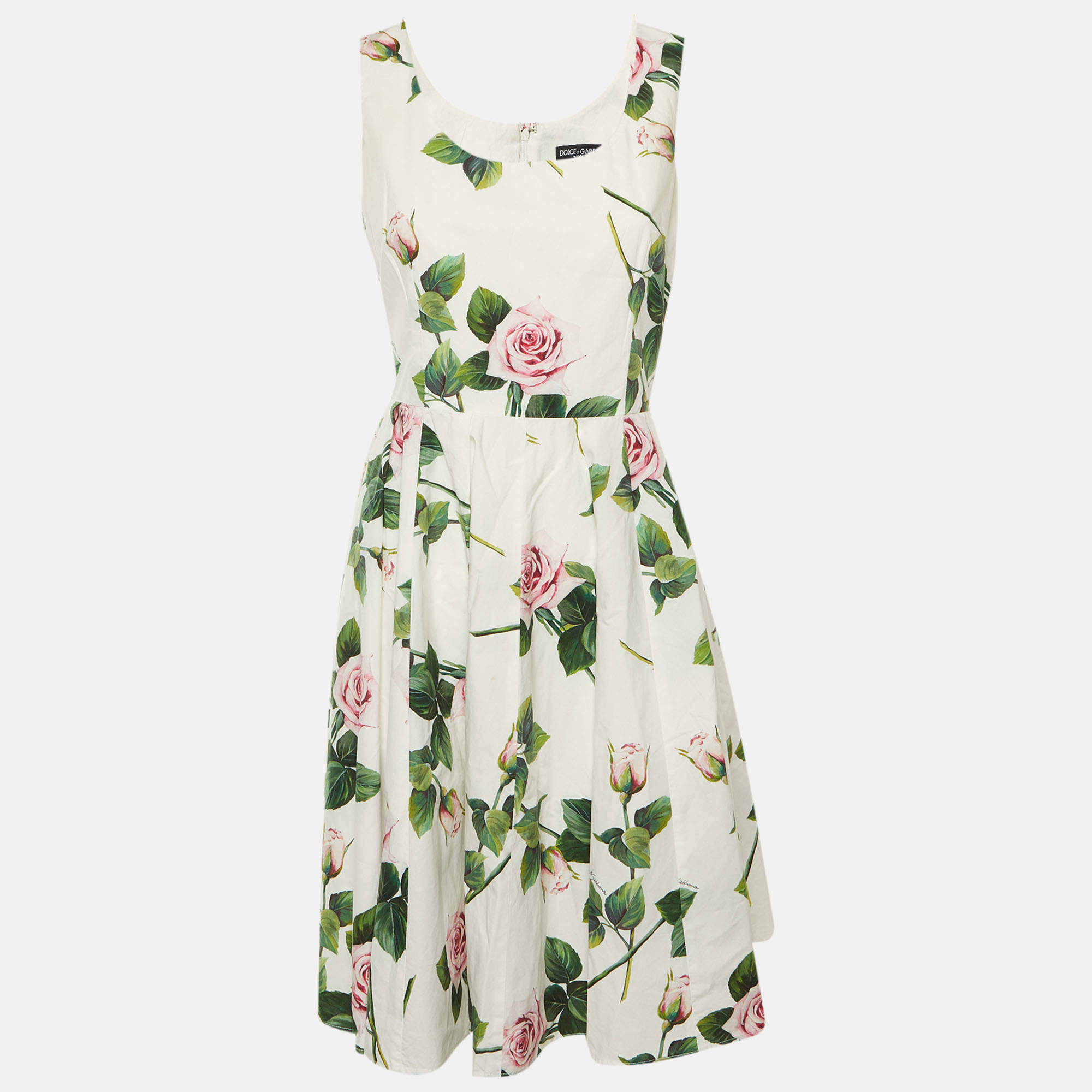 مملوكة مسبقًا Dolce & Gabbana White Floral Print Cotton Short Dress M