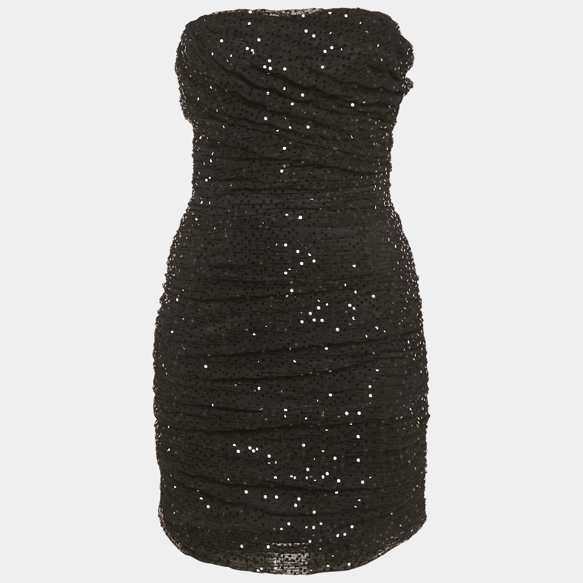 مملوكة مسبقًا Dolce & Gabbana Black Sequin Embellished Tulle Ruched Strapless Mini Dress M