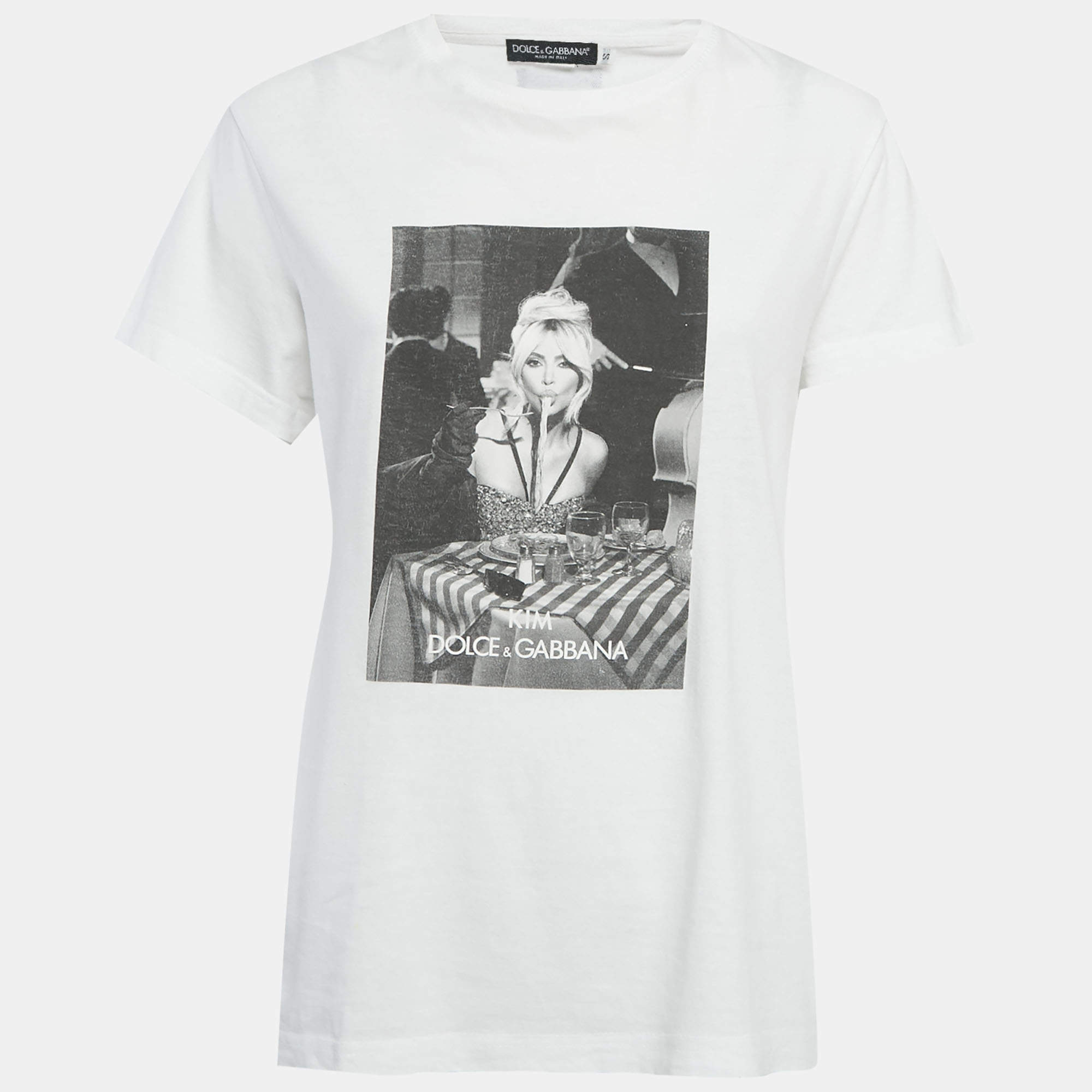 Pre Owned Dolce & Gabbana White Ciao Kim Cotton Knit T-Shirt S