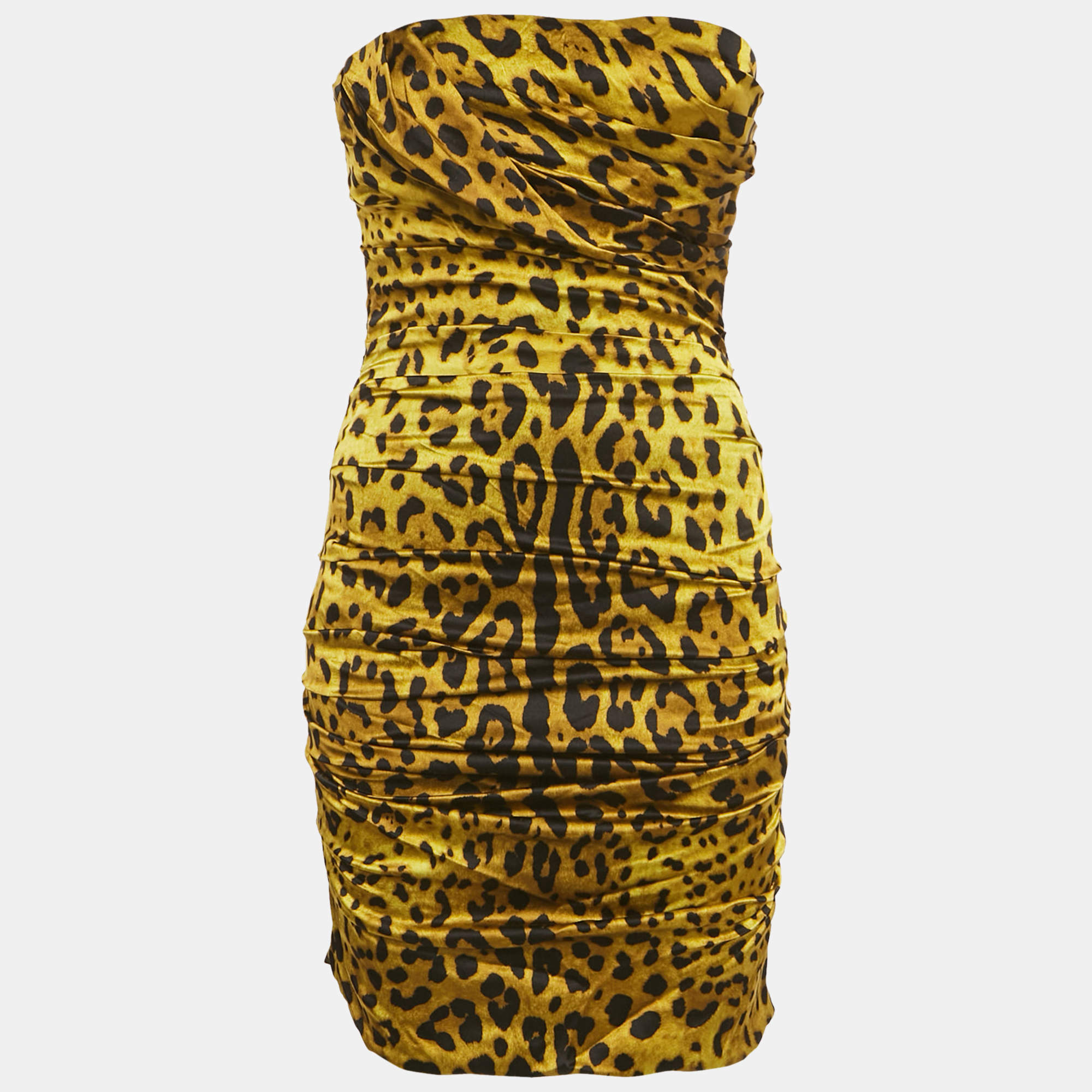 مملوكة مسبقًا Dolce & Gabbana Yellow Leopard Print Silk Mini Dress M
