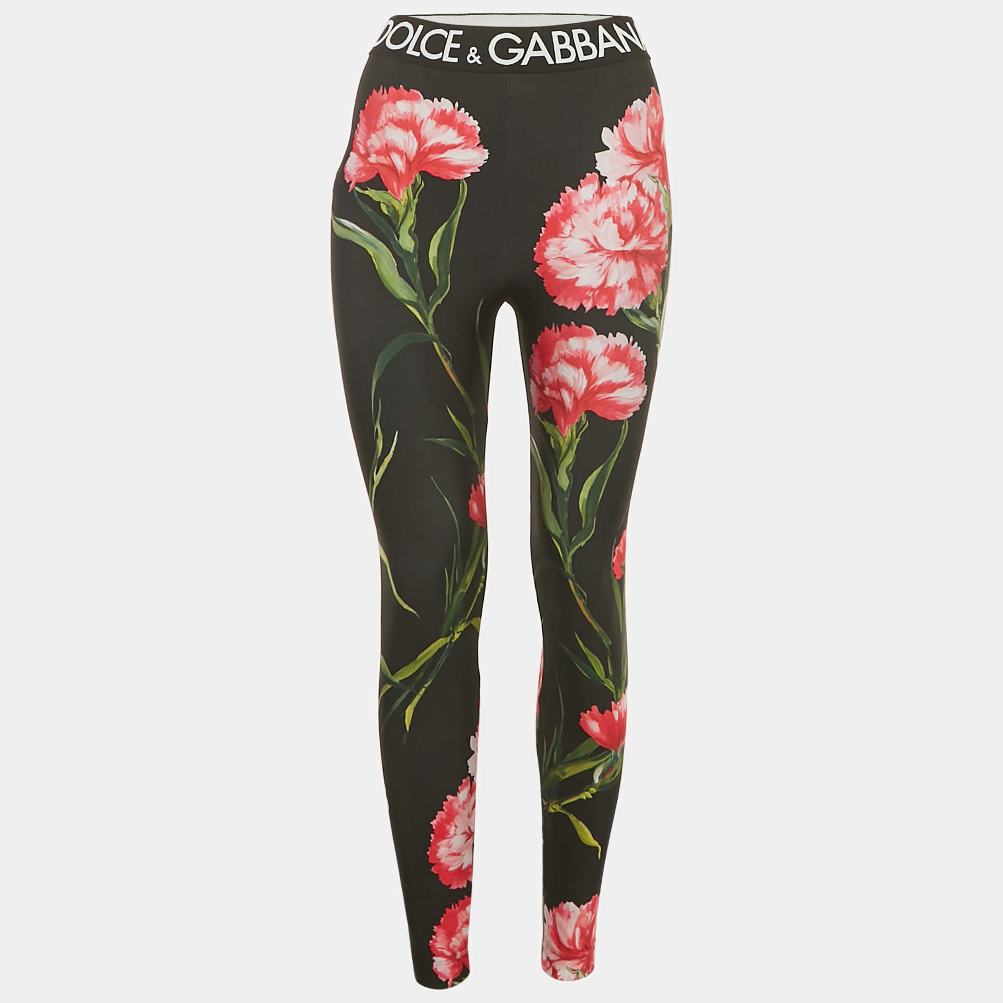 مملوكة مسبقًا Dolce & Gabbana Black Floral Print Jersey Leggings M