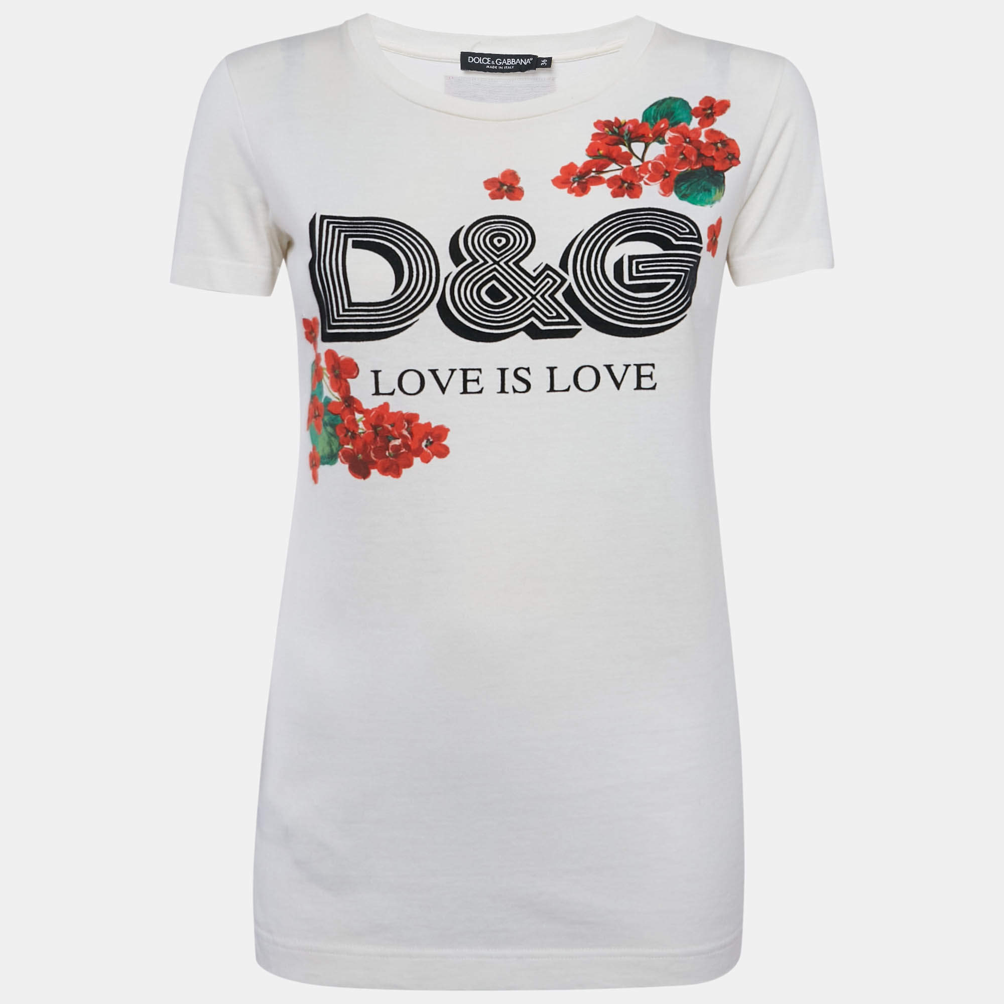 Pre Owned Dolce & Gabbana White Floral Print Jersey T-Shirt XS