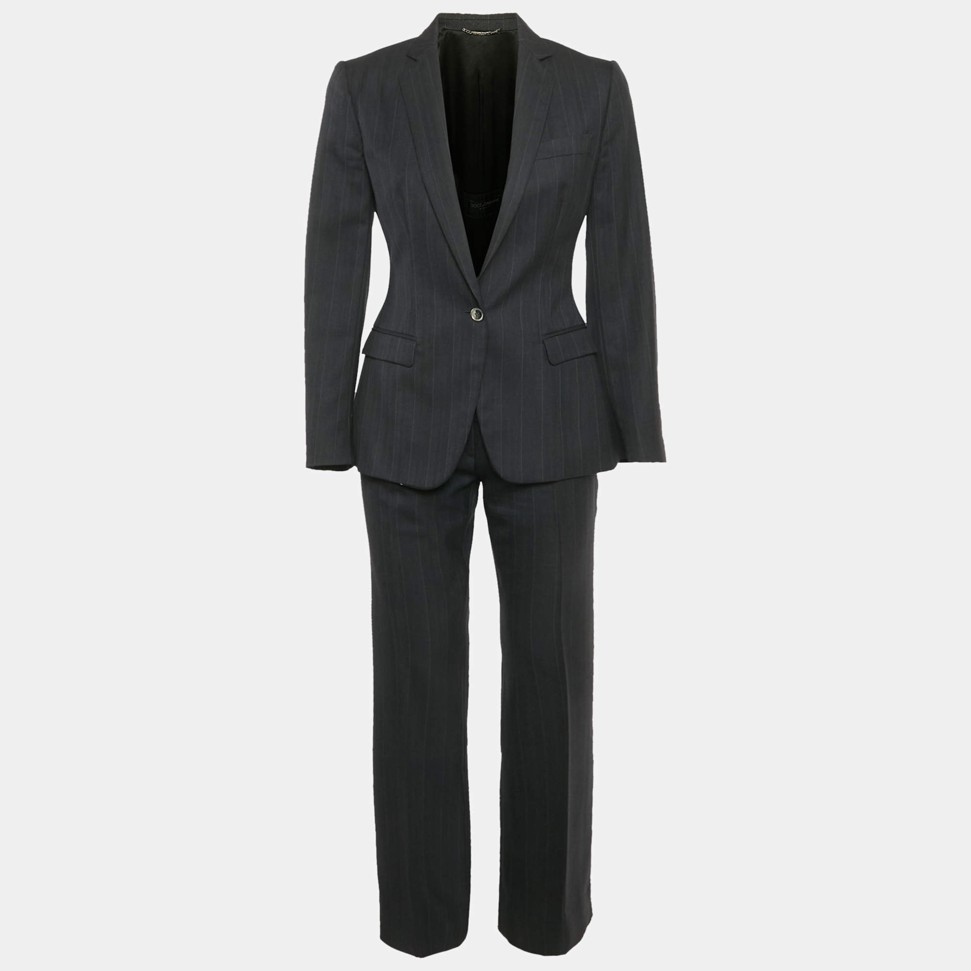 مملوكة مسبقًا Dolce & Gabbana Grey Pinstripe Blazer & Pant Suit Set S