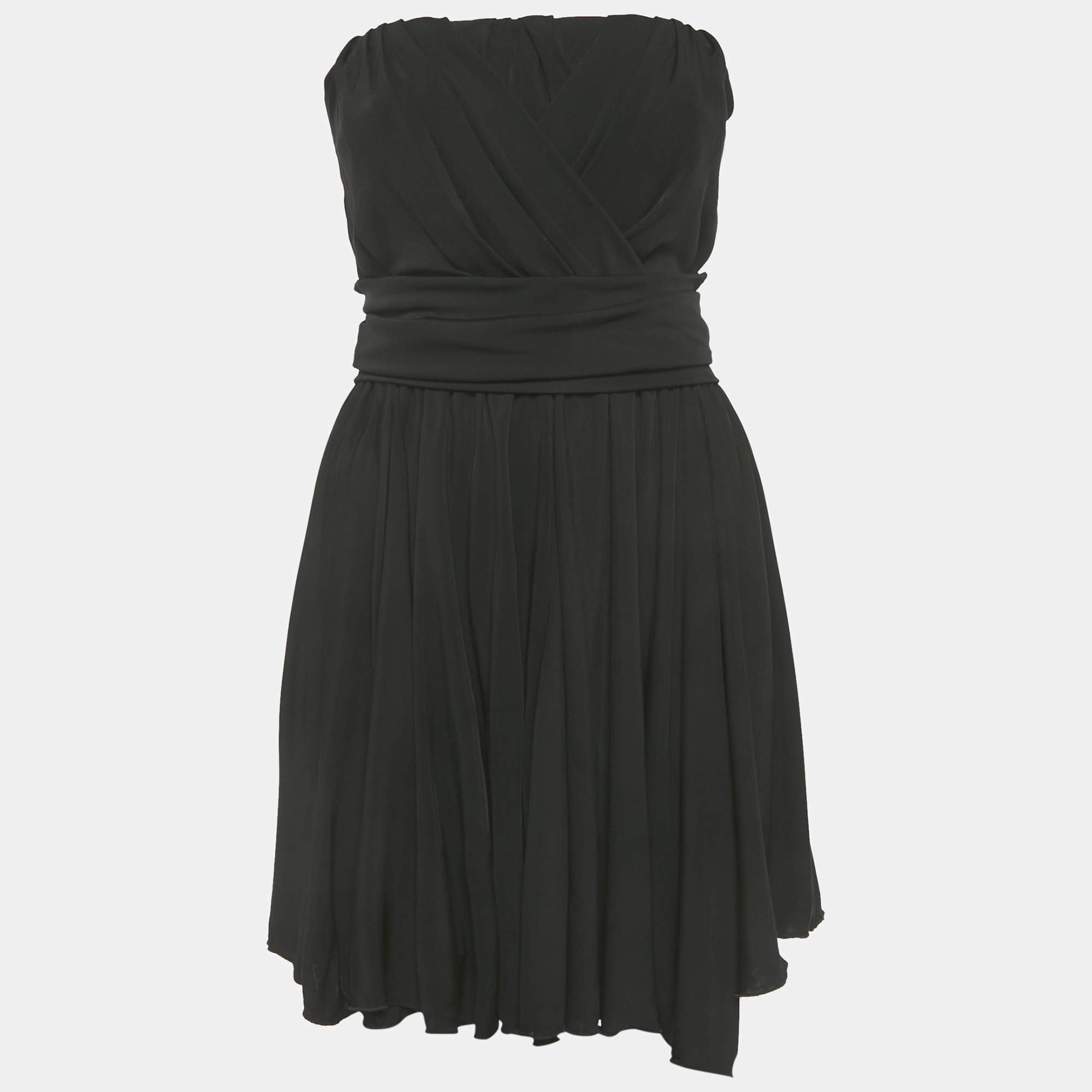 Pre Owned Dolce & Gabbana Black Jersey Strapless Flared Mini Dress S