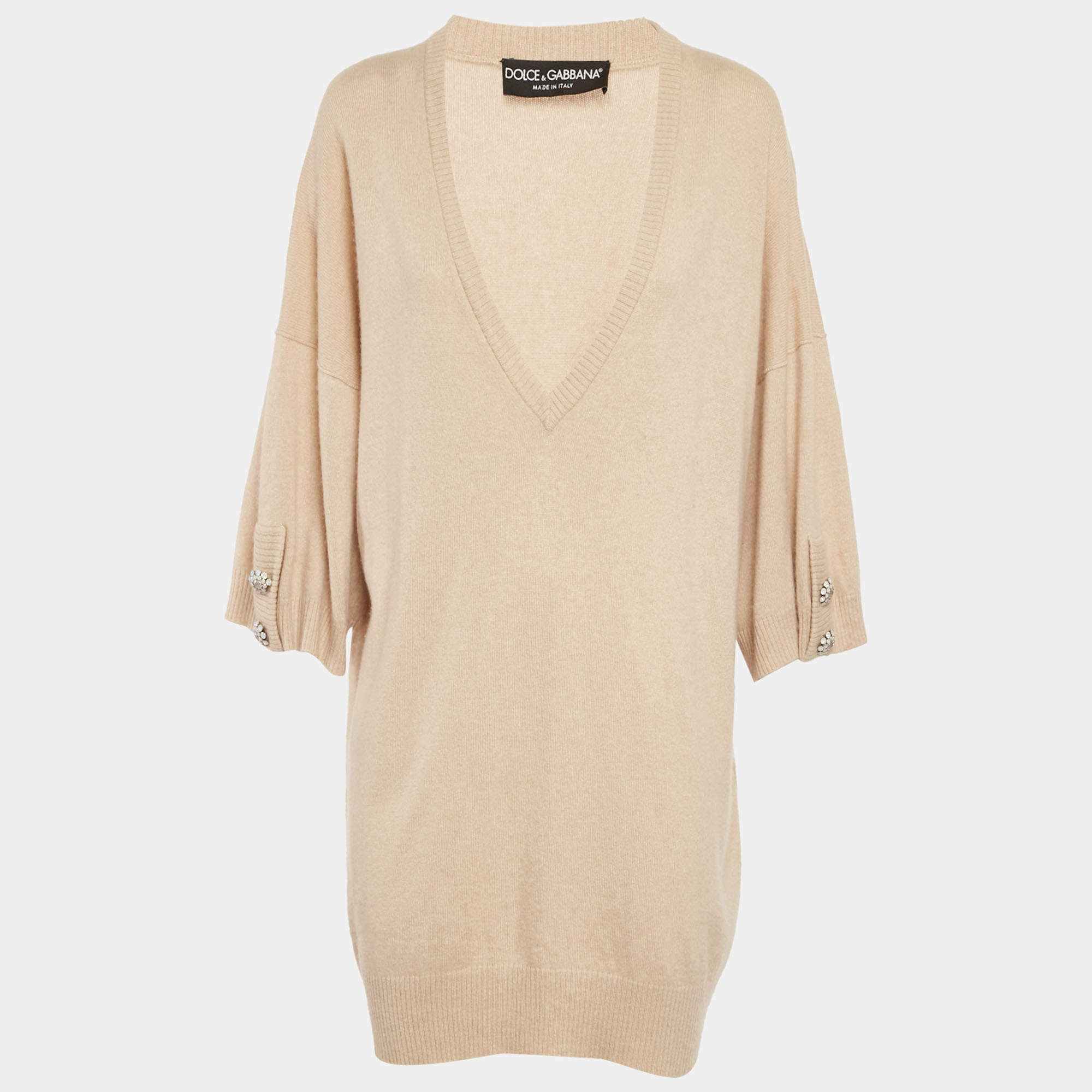 Pre Owned Dolce & Gabbana Beige Cashmere Bejeweled Sweater XL