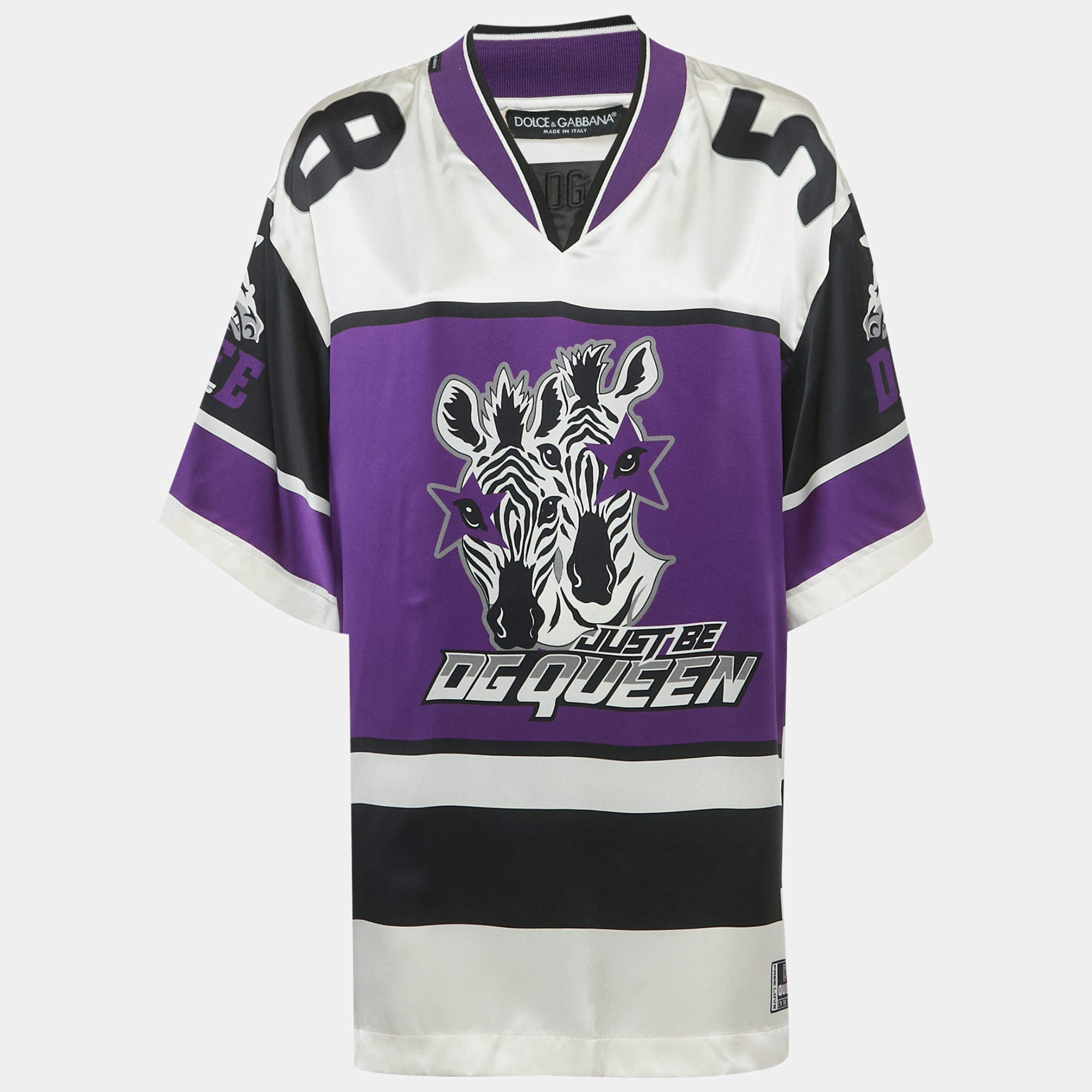 Pre Owned تي شيرت دولشي آند غابانا بطبعة حمار وحشي بنفسجي ساتان واسع مقاس صغير (سمول)