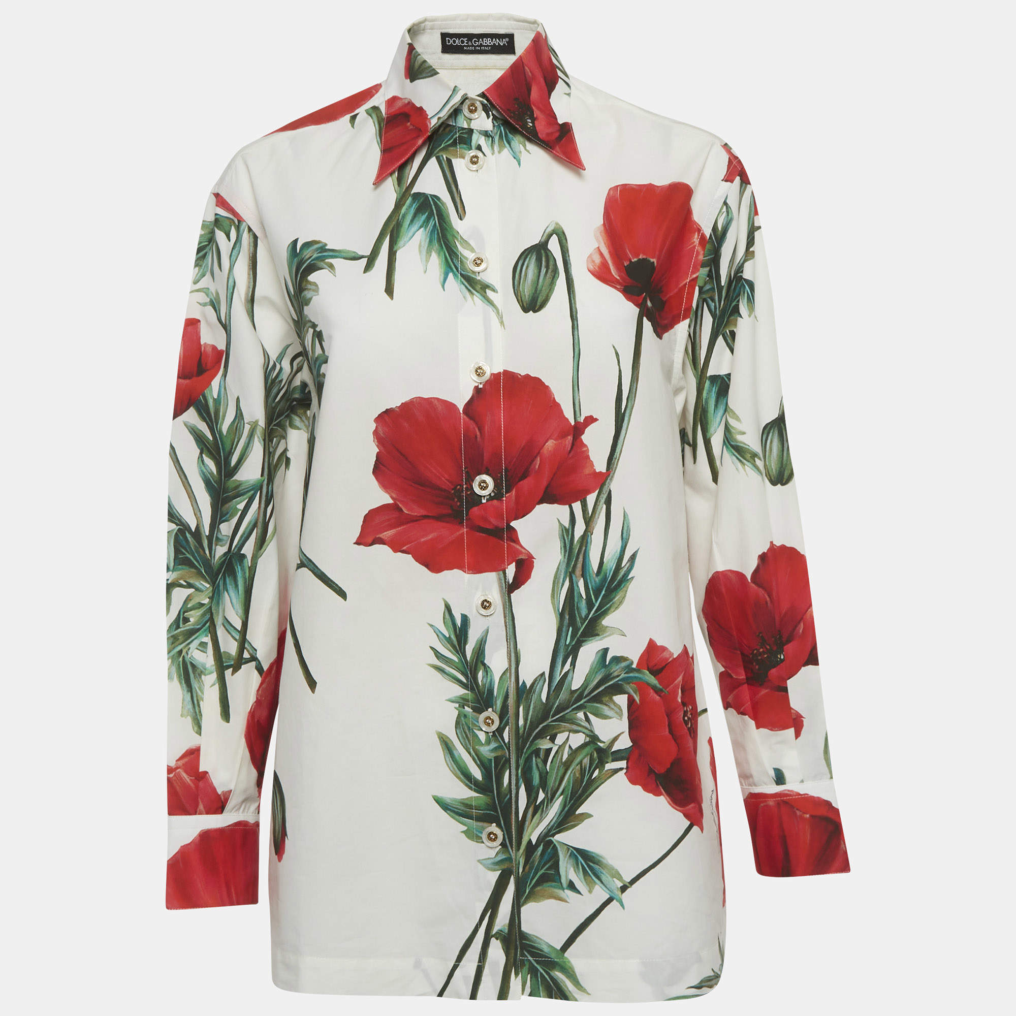 Pre Owned قميص دولتشي أند غابانا قطن مطبوع أزهار أبيض فضفاض مقاس صغير - إكس سمول