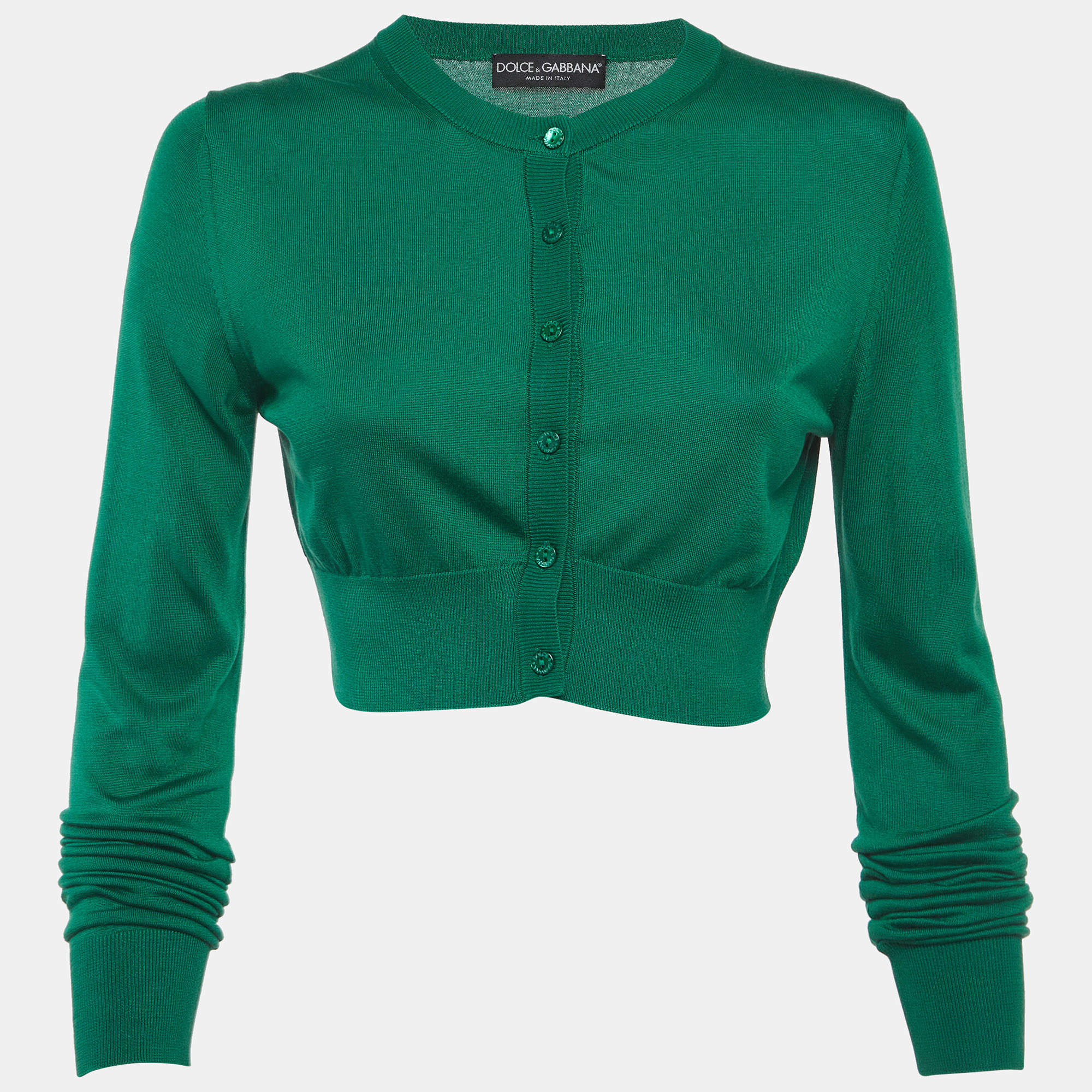 Pre Owned Dolce & Gabbana Green Knit Crop Cardigan S
