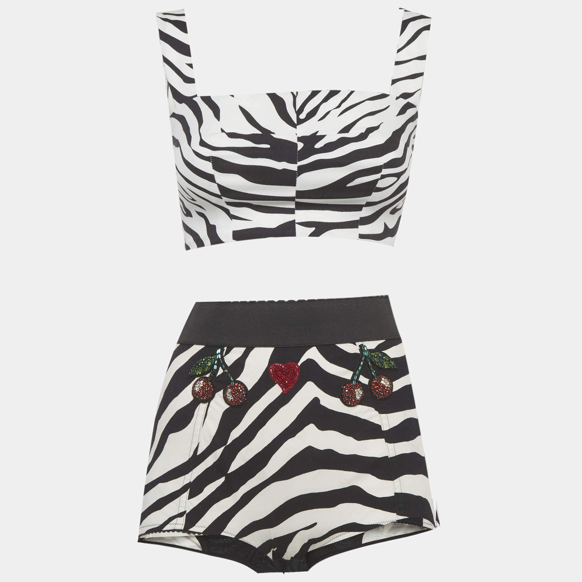 Pre Owned Dolce & Gabbana Black/White Zebra Print Cotton Set XS