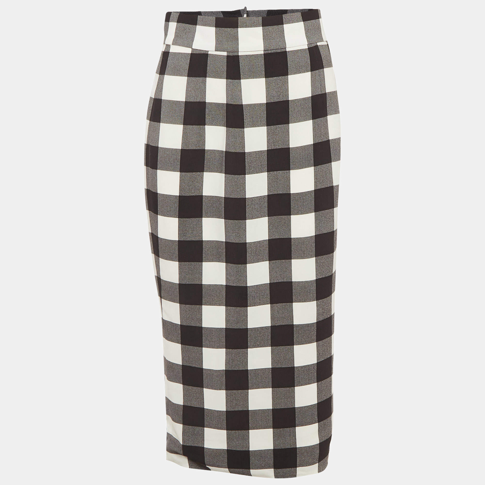 Pre Owned Dolce & Gabbana Monochrome Checkered Crepe Midi Skirt M