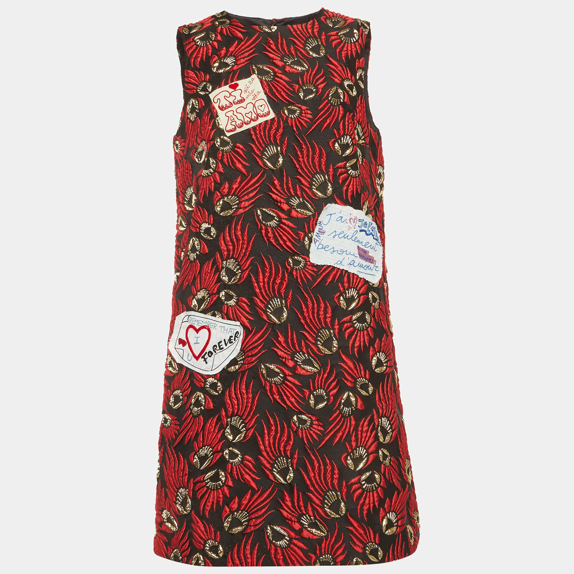 Pre Owned فستان قصير بلا أكمام جاكار أسود دولتشي أند غابانا مقاس كبير