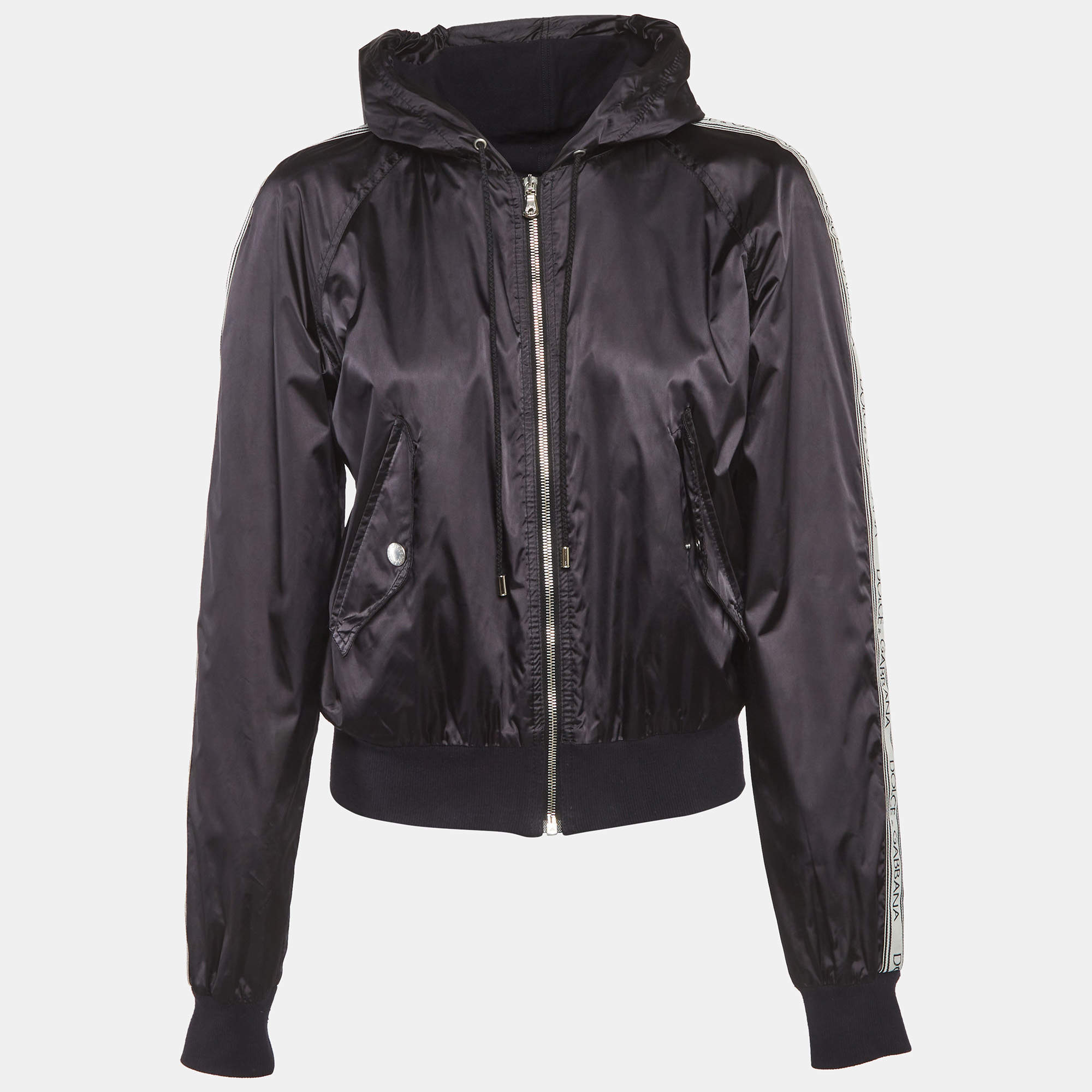 مملوكة مسبقًا Dolce & Gabbana Black Nylon Zip-Up Bomber Jacket M