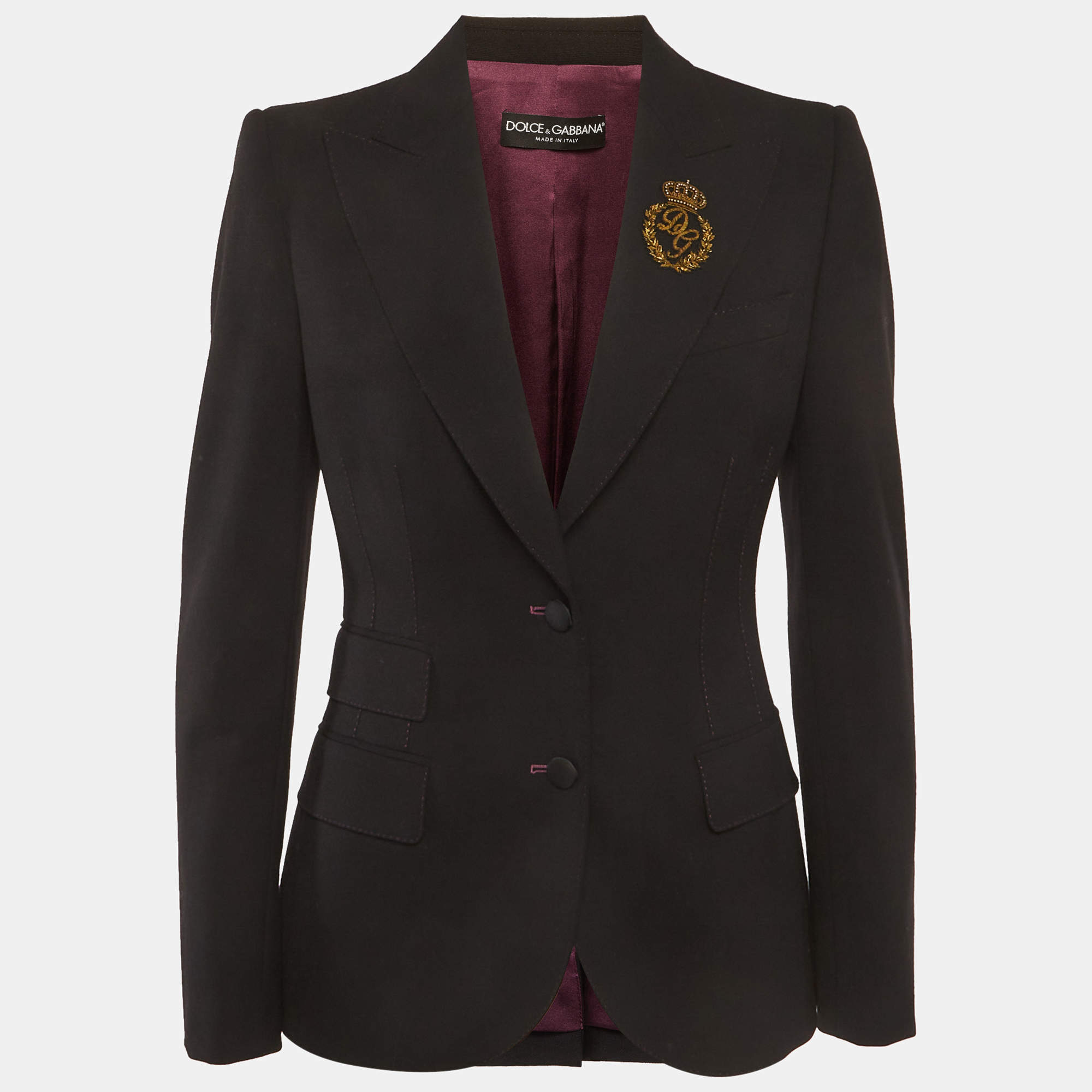 Pre Owned Dolce & Gabbana Black Wool Filigree Logo Embroidered Blazer M